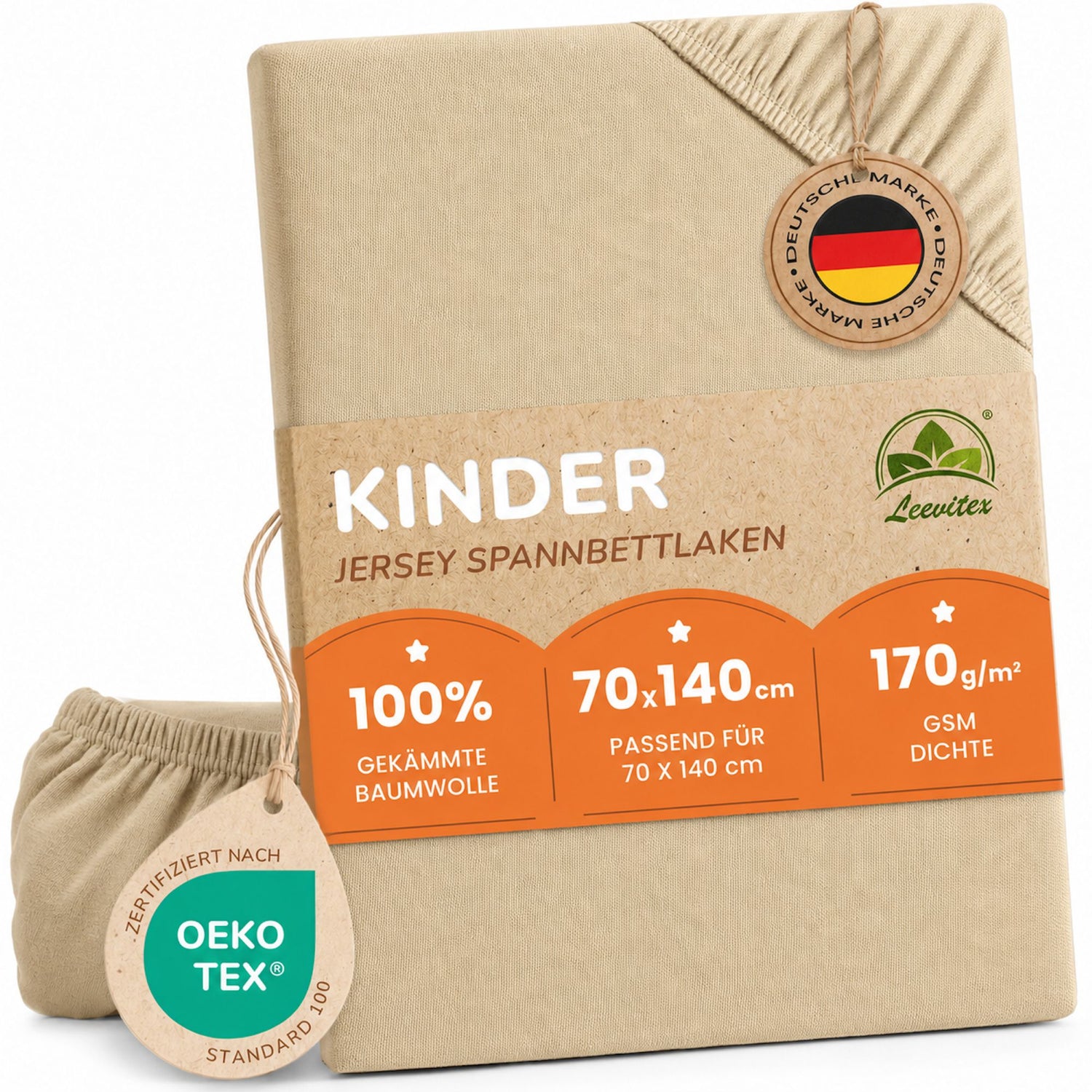 Kinder Spannbettlaken 70 x 140 cm von Leevitex im 1er Pack – 100% Jersey-Baumwolle,