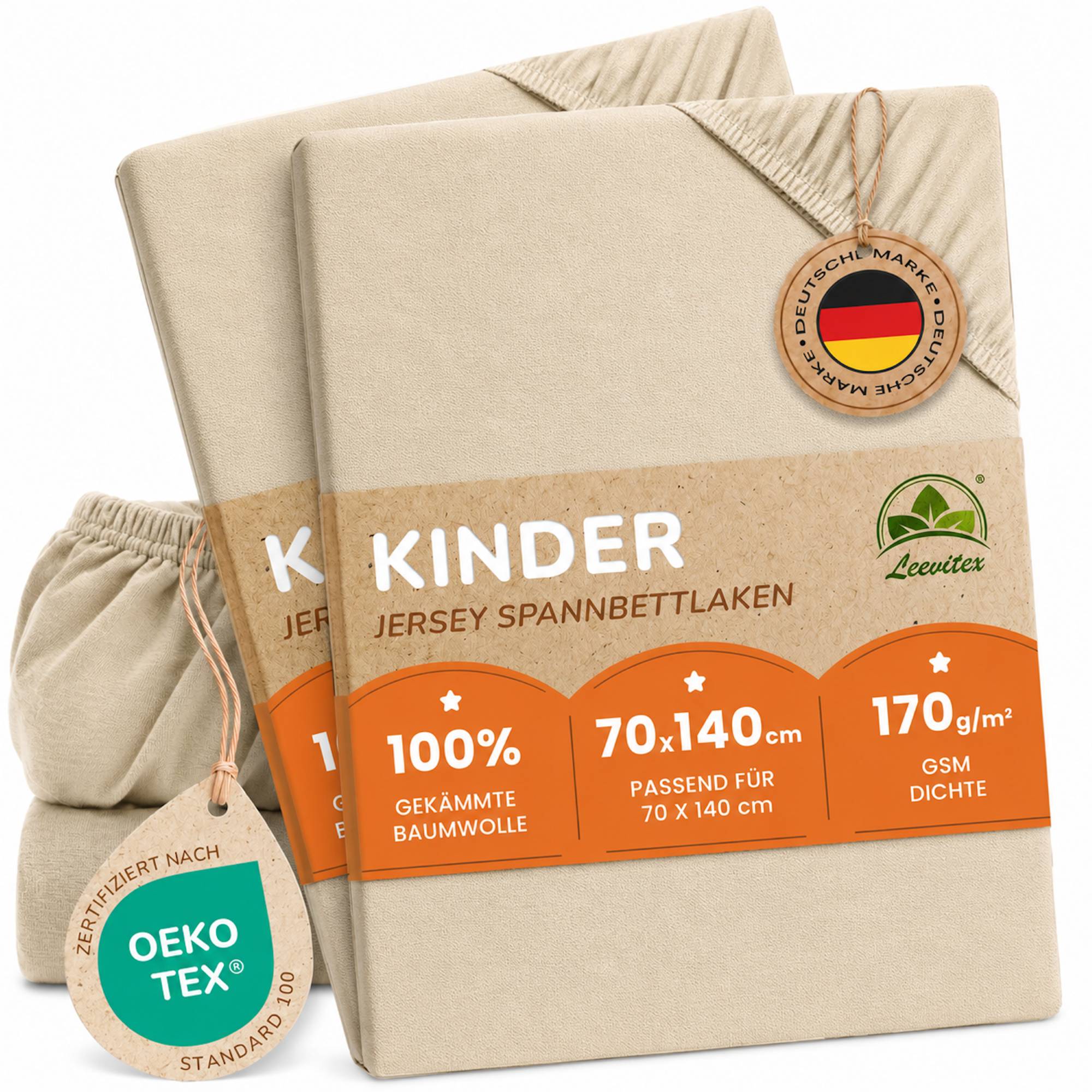 Kinderspannbettlaken von Leevitex im 2er Pack – 100% Jersey-Baumwolle, 70 x 140 cm