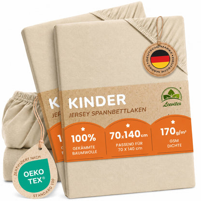 Kinderspannbettlaken von Leevitex im 2er Pack – 100% Jersey-Baumwolle, 70 x 140 cm