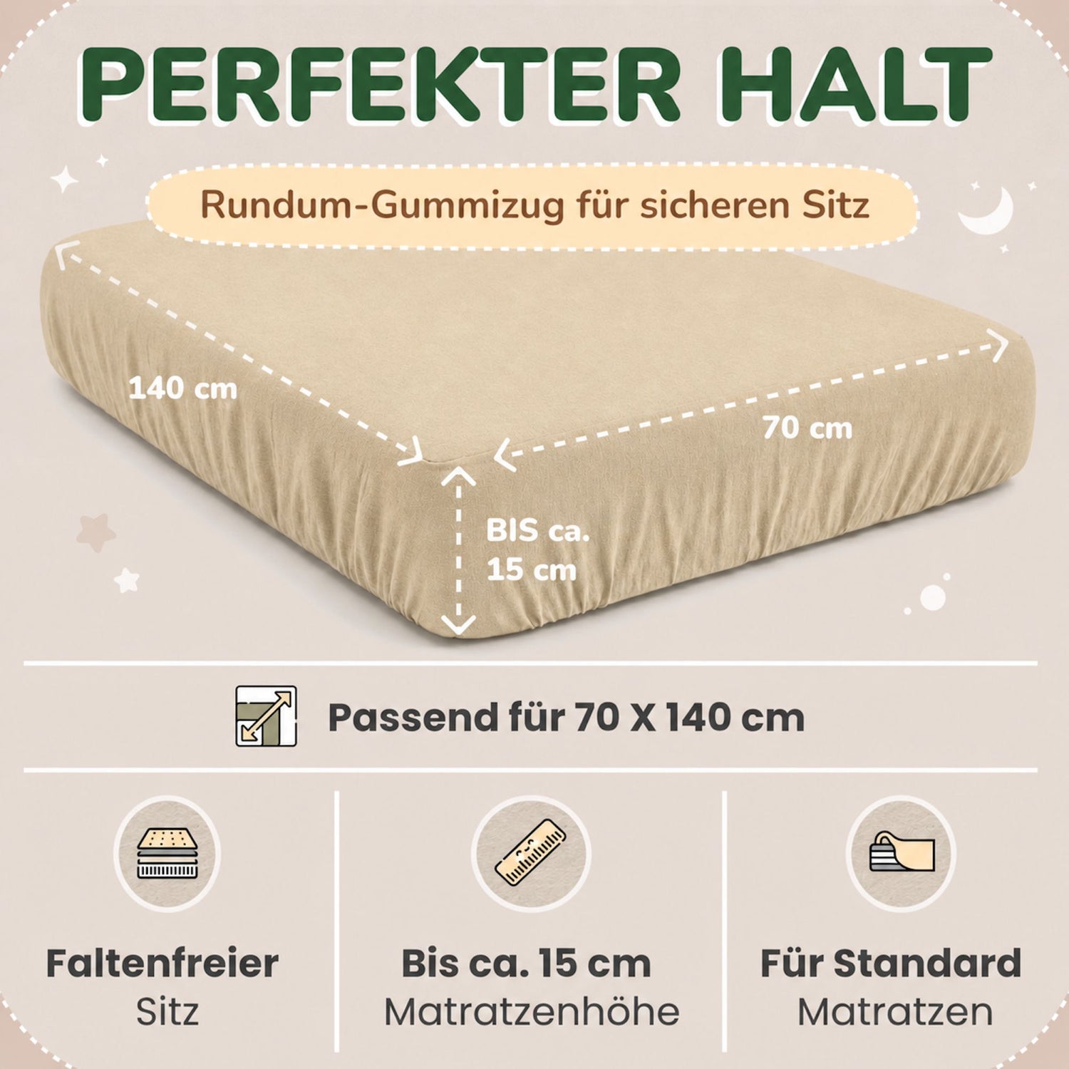 Kinderspannbettlaken von Leevitex im 2er Pack – 100% Jersey-Baumwolle, 70 x 140 cm