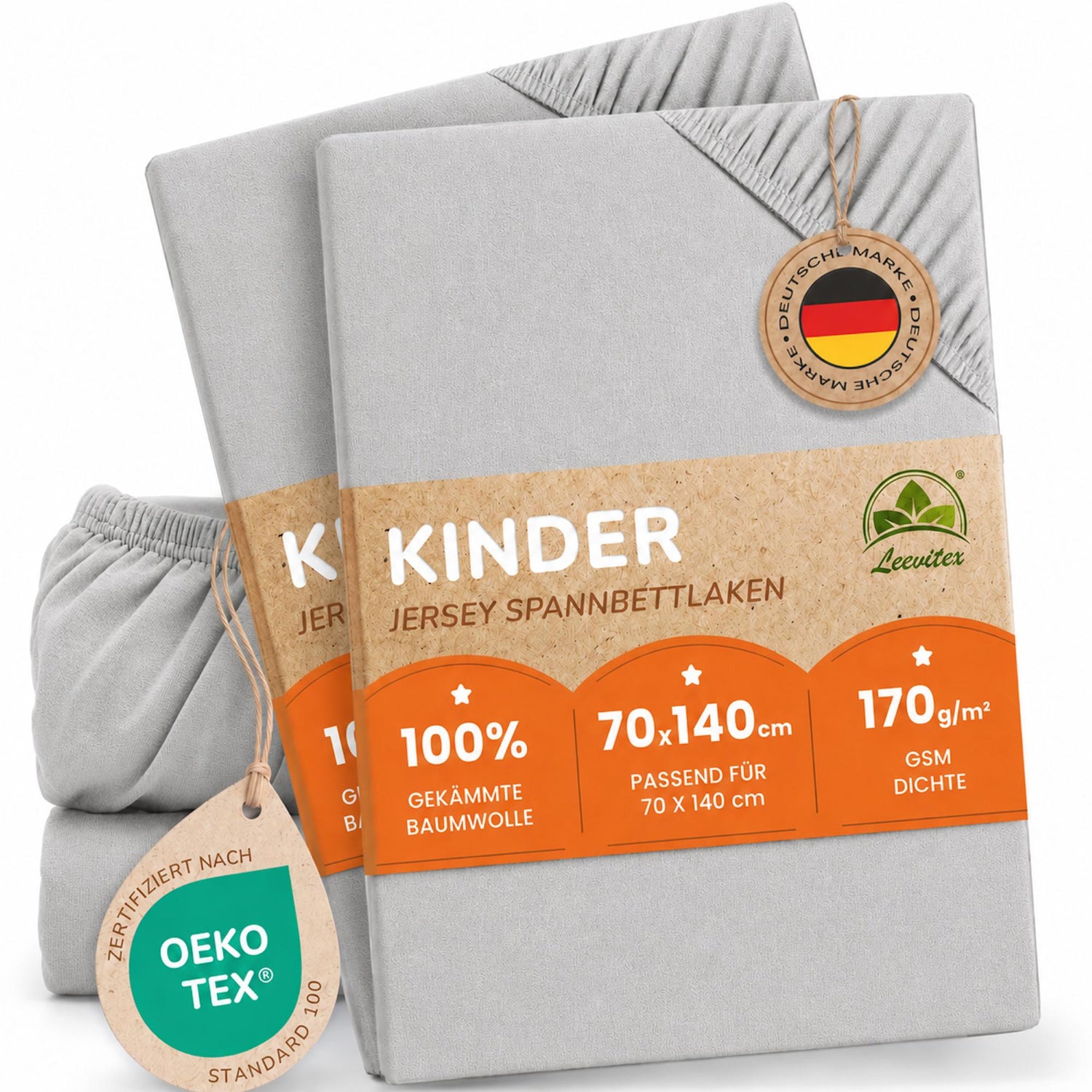 Kinderspannbettlaken von Leevitex im 2er Pack – 100% Jersey-Baumwolle, 70 x 140 cm