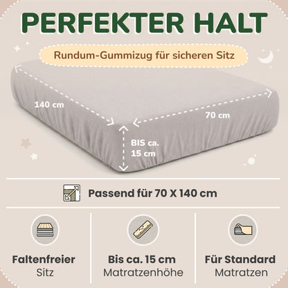 Kinderspannbettlaken von Leevitex im 2er Pack – 100% Jersey-Baumwolle, 70 x 140 cm