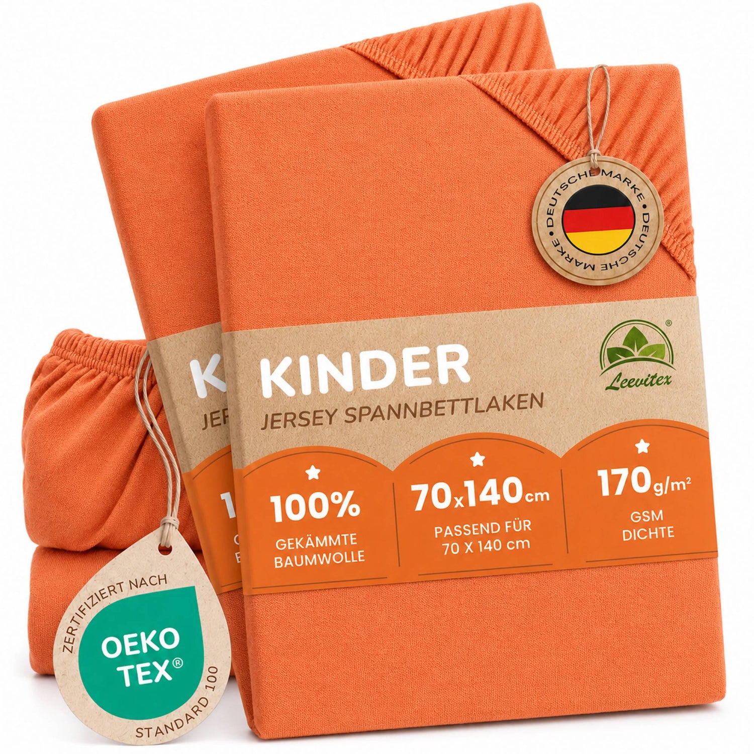 Kinderspannbettlaken von Leevitex im 2er Pack – 100% Jersey-Baumwolle, 70 x 140 cm