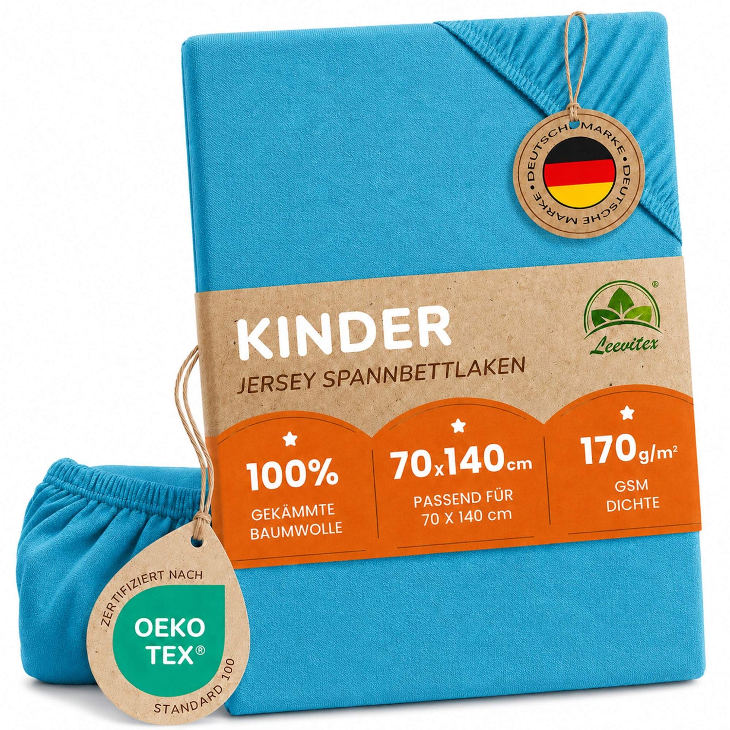 Kinder Spannbettlaken 70 x 140 cm von Leevitex im 1er Pack – 100% Jersey-Baumwolle,