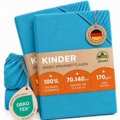 Kinderspannbettlaken von Leevitex im 2er Pack – 100% Jersey-Baumwolle, 70 x 140 cm