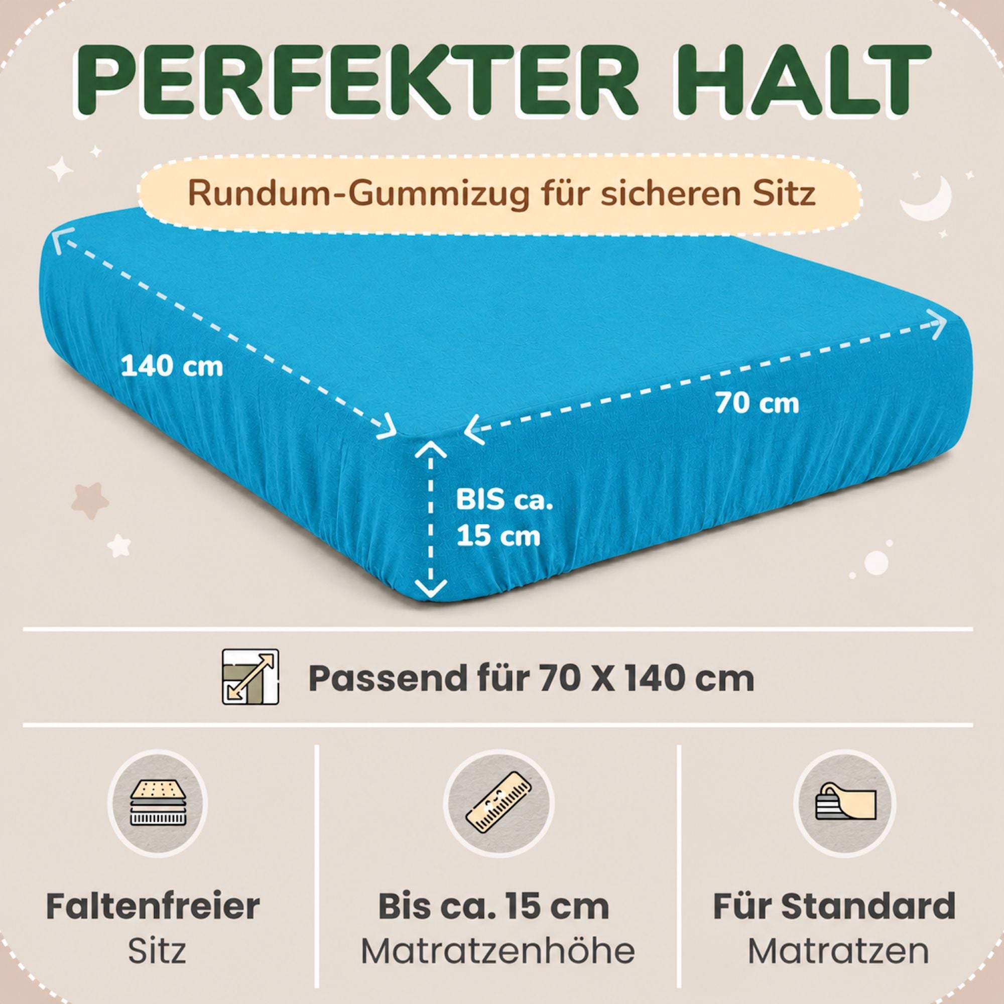 Kinderspannbettlaken von Leevitex im 2er Pack – 100% Jersey-Baumwolle, 70 x 140 cm