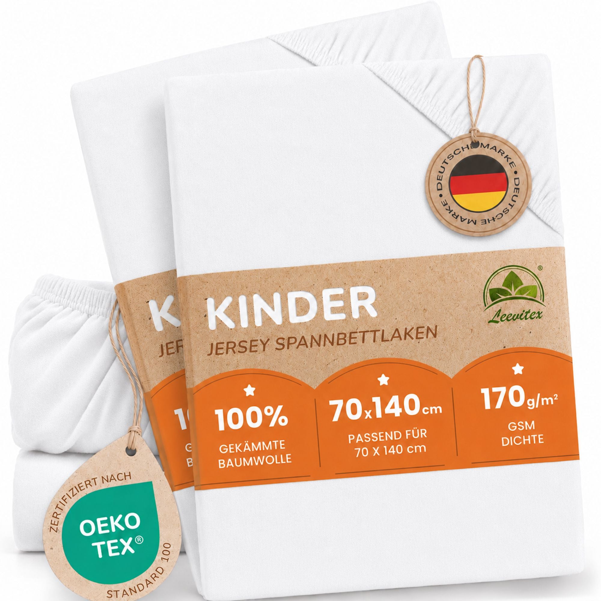 Kinderspannbettlaken von Leevitex im 2er Pack – 100% Jersey-Baumwolle, 70 x 140 cm