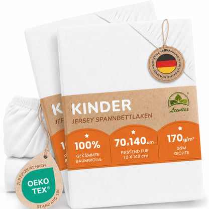 Kinderspannbettlaken von Leevitex im 2er Pack – 100% Jersey-Baumwolle, 70 x 140 cm