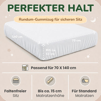 Kinderspannbettlaken von Leevitex im 2er Pack – 100% Jersey-Baumwolle, 70 x 140 cm