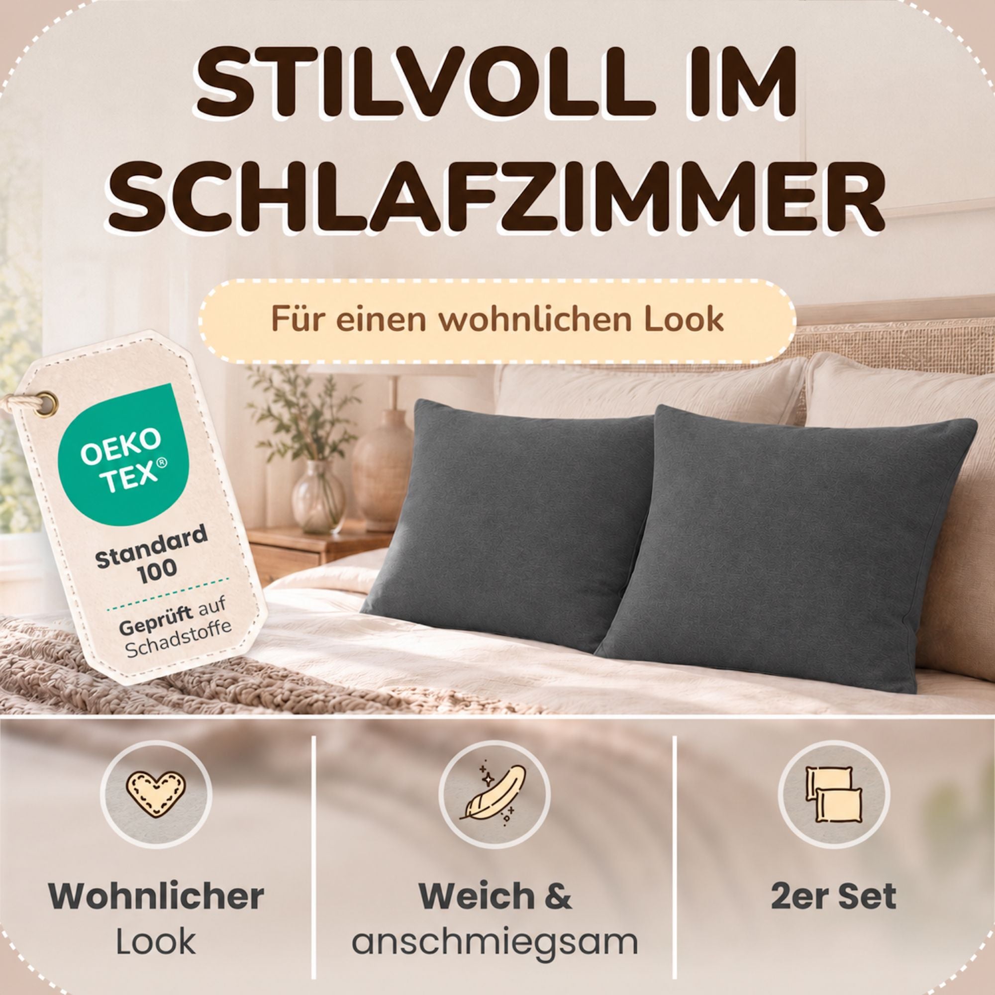 Kissenbezüge 2er Set 40x60 cm - 100% Baumwolle, stilvoll und gemütlich