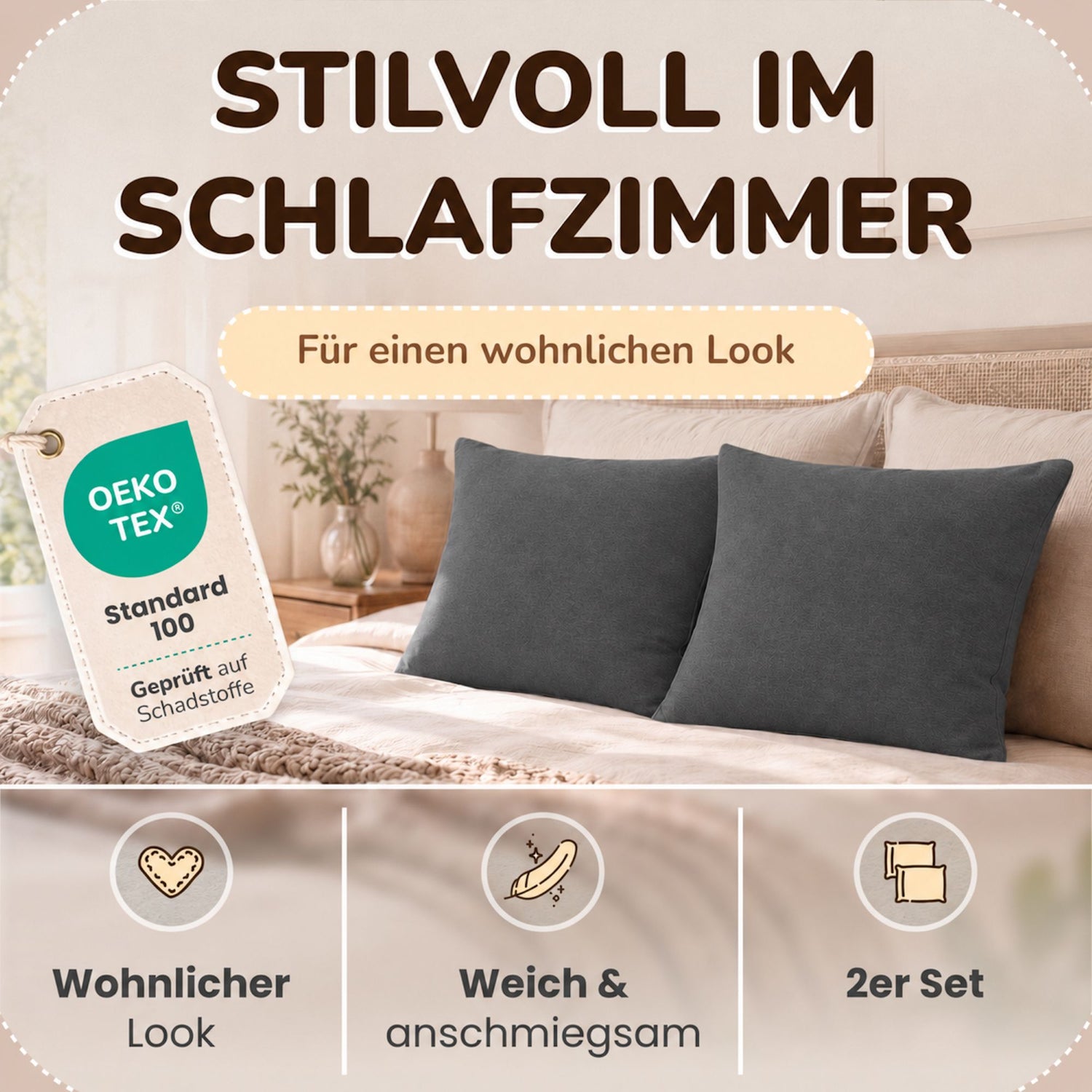 Kissenbezüge 2er Set 80x80 cm - 100% Baumwolle, stilvoll und gemütlich