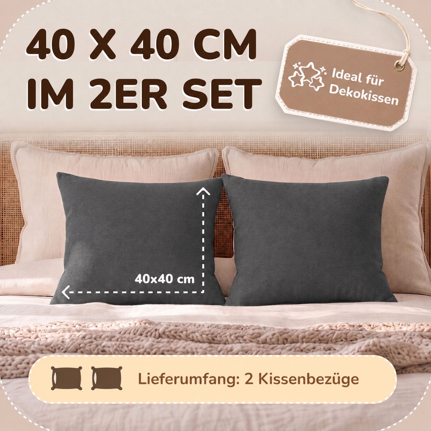 Kissenbezüge 2er Set 40x40 cm - 100% Baumwolle, stilvoll und gemütlich