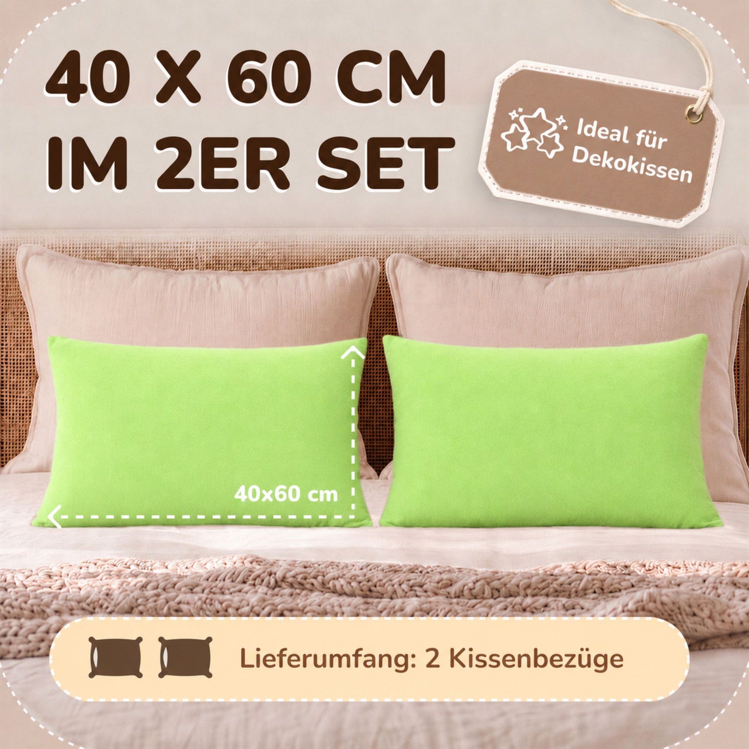 Kissenbezüge 2er Set 40x60 cm - 100% Baumwolle, stilvoll und gemütlich