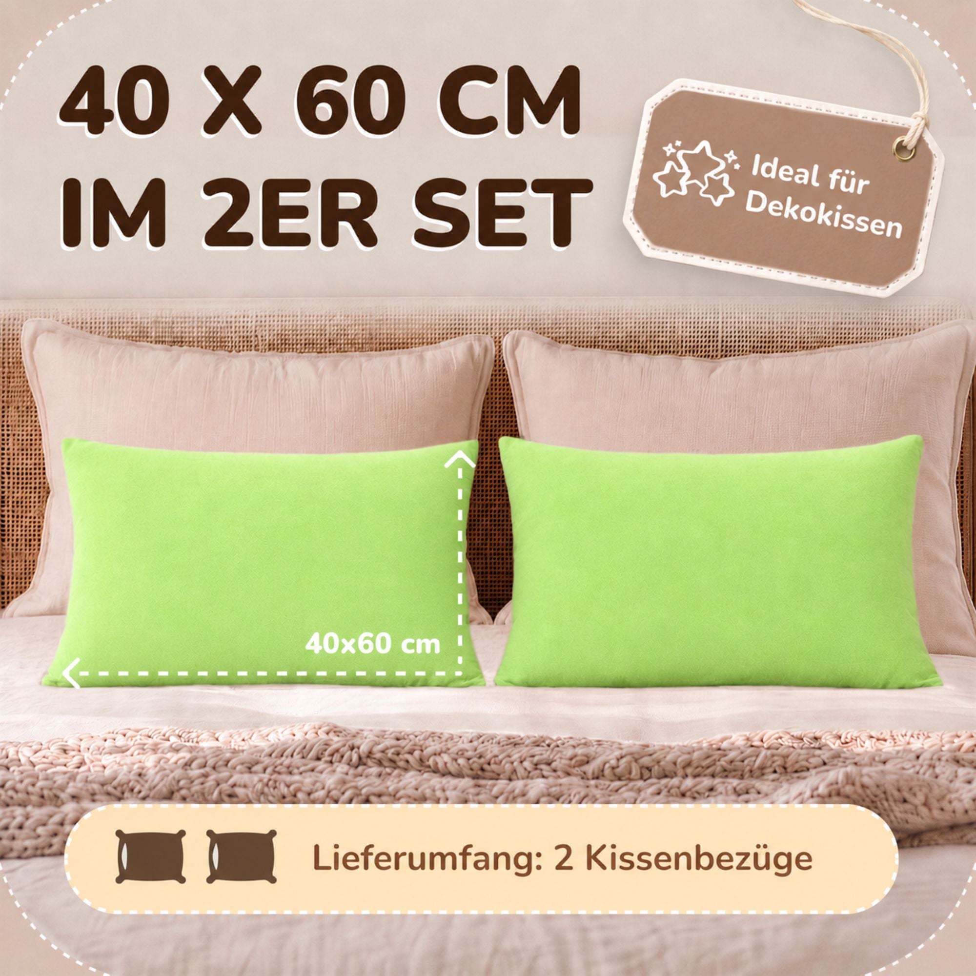 Kissenbezüge 2er Set 40x60 cm - 100% Baumwolle, stilvoll und gemütlich