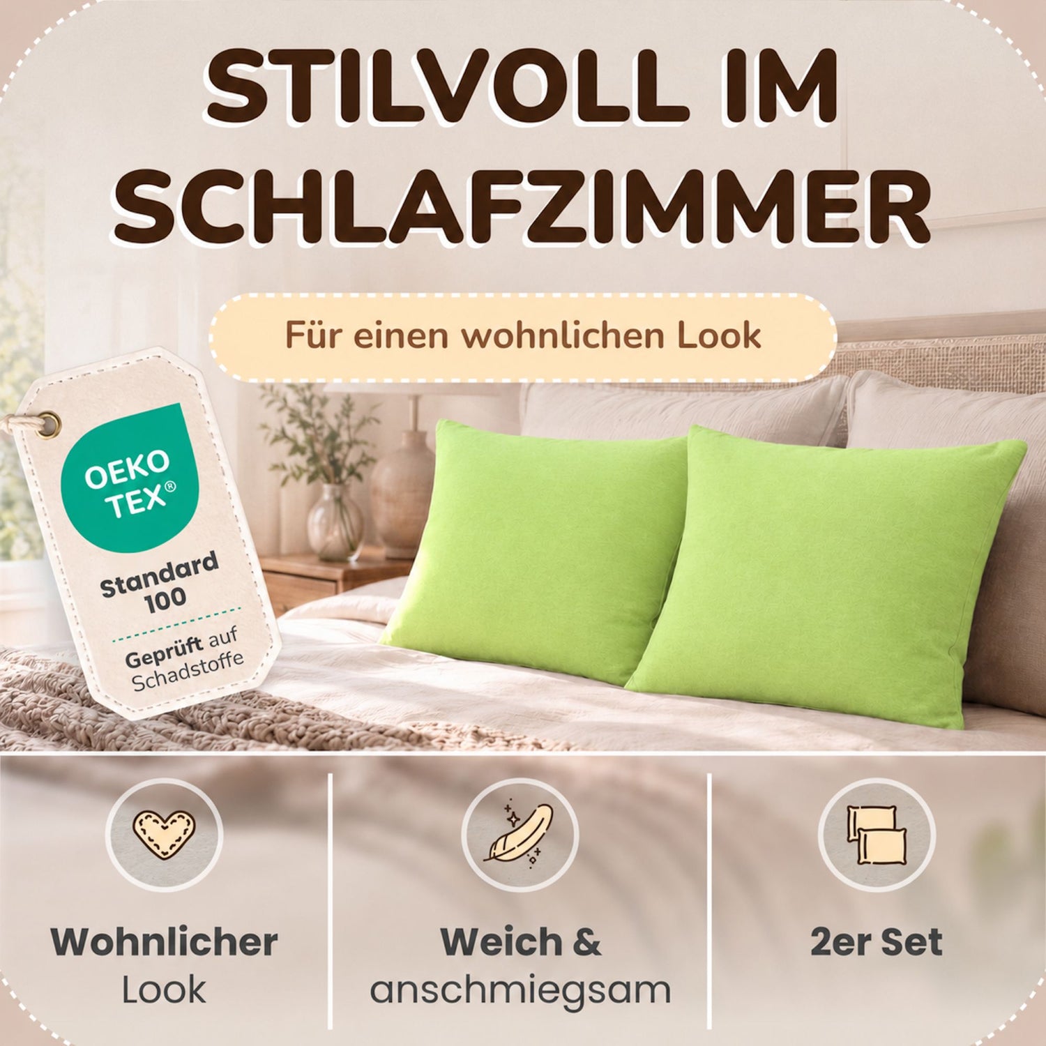 Kissenbezüge 2er Set 40x60 cm - 100% Baumwolle, stilvoll und gemütlich