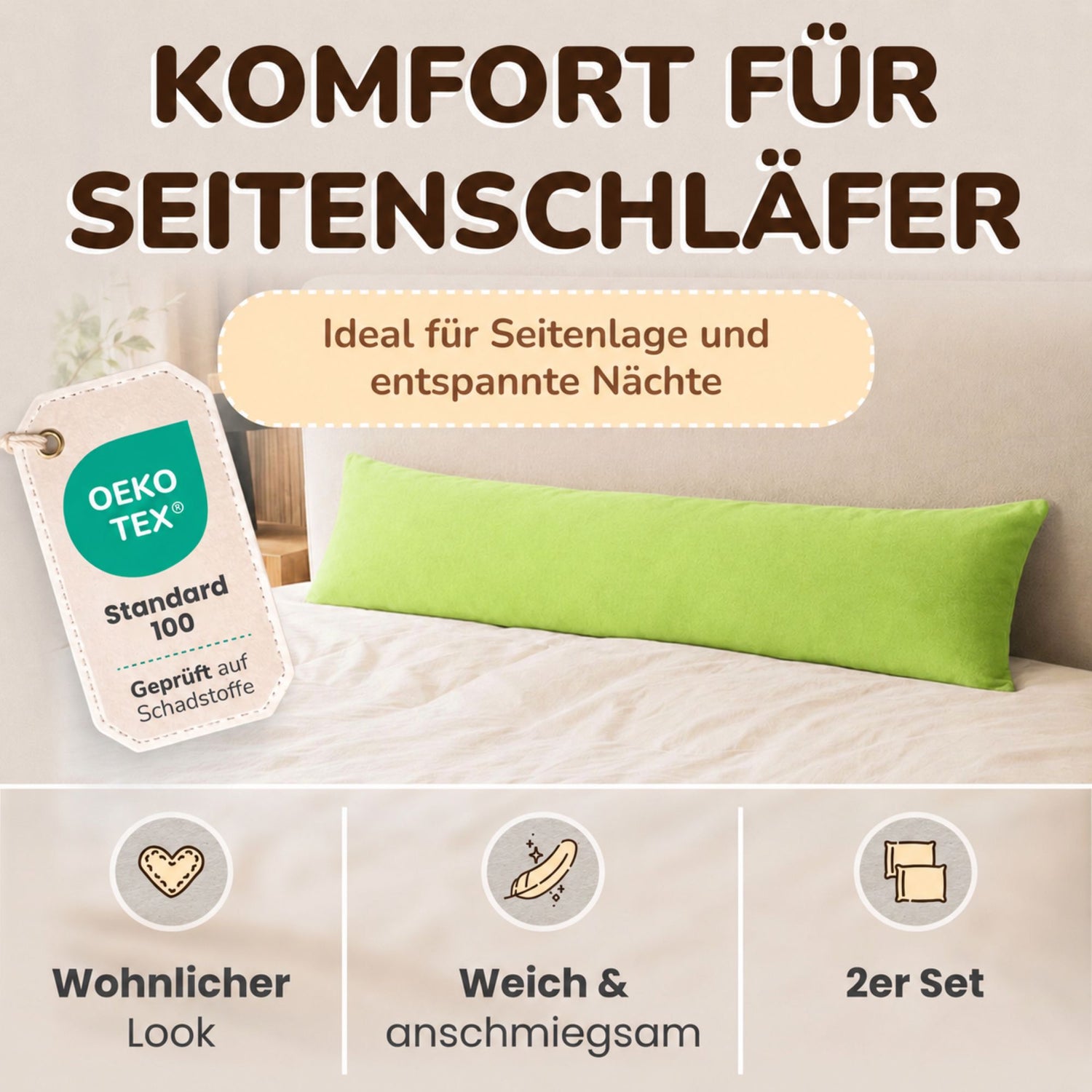 Kissenbezüge 2er Set 40x145 cm - 100% Baumwolle, stilvoll und gemütlich