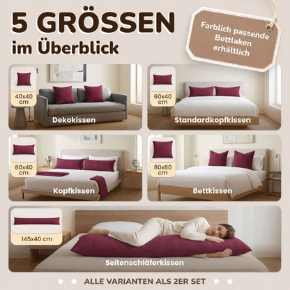 Kissenbezüge 2er Set 40x145 cm - 100% Baumwolle, stilvoll und gemütlich
