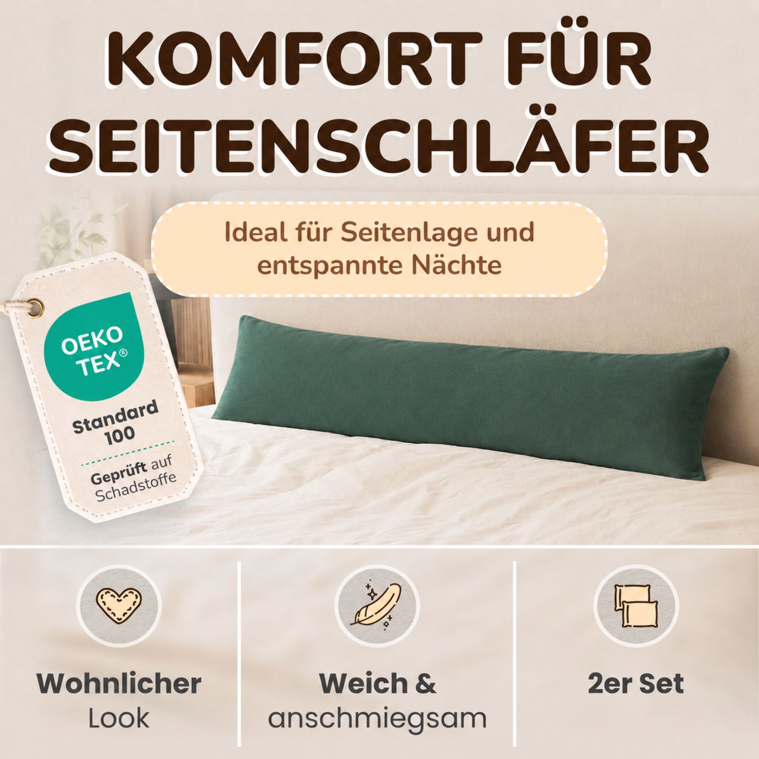 Kissenbezüge 2er Set 40x145 cm - 100% Baumwolle, stilvoll und gemütlich