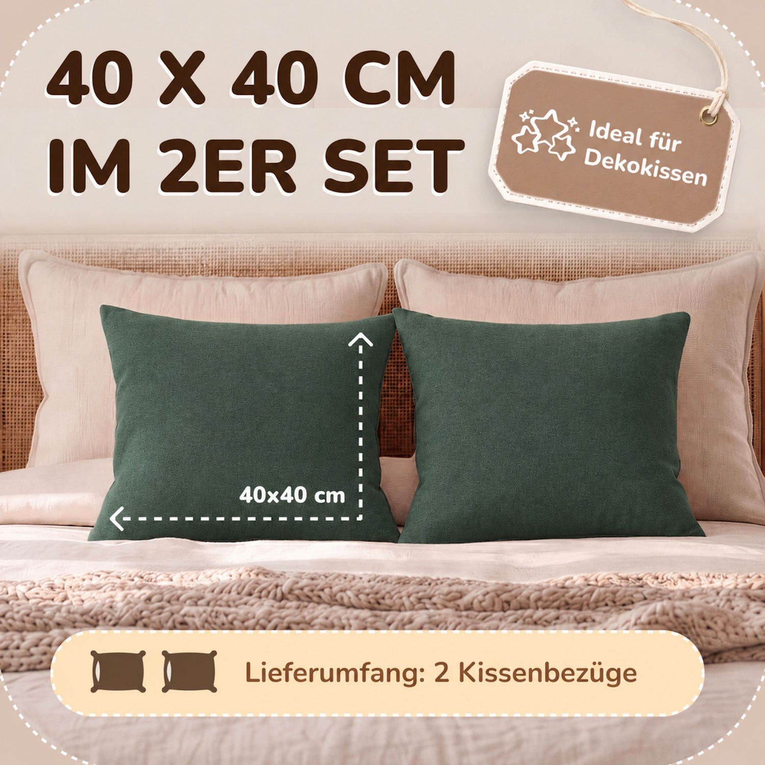 Kissenbezüge 2er Set 40x40 cm - 100% Baumwolle, stilvoll und gemütlich