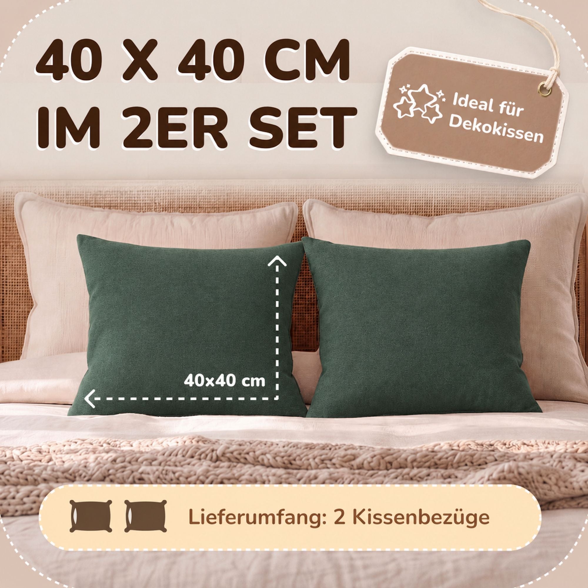 Kissenbezüge 2er Set 40x40 cm - 100% Baumwolle, stilvoll und gemütlich