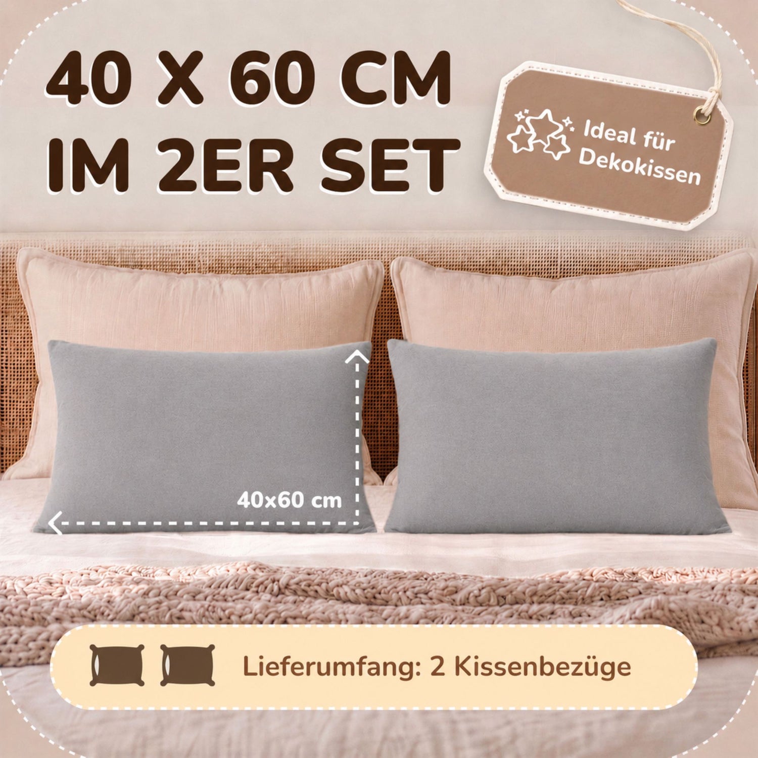 Kissenbezüge 2er Set 40x60 cm - 100% Baumwolle, stilvoll und gemütlich