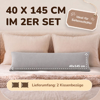 Kissenbezüge 2er Set 40x145 cm - 100% Baumwolle, stilvoll und gemütlich