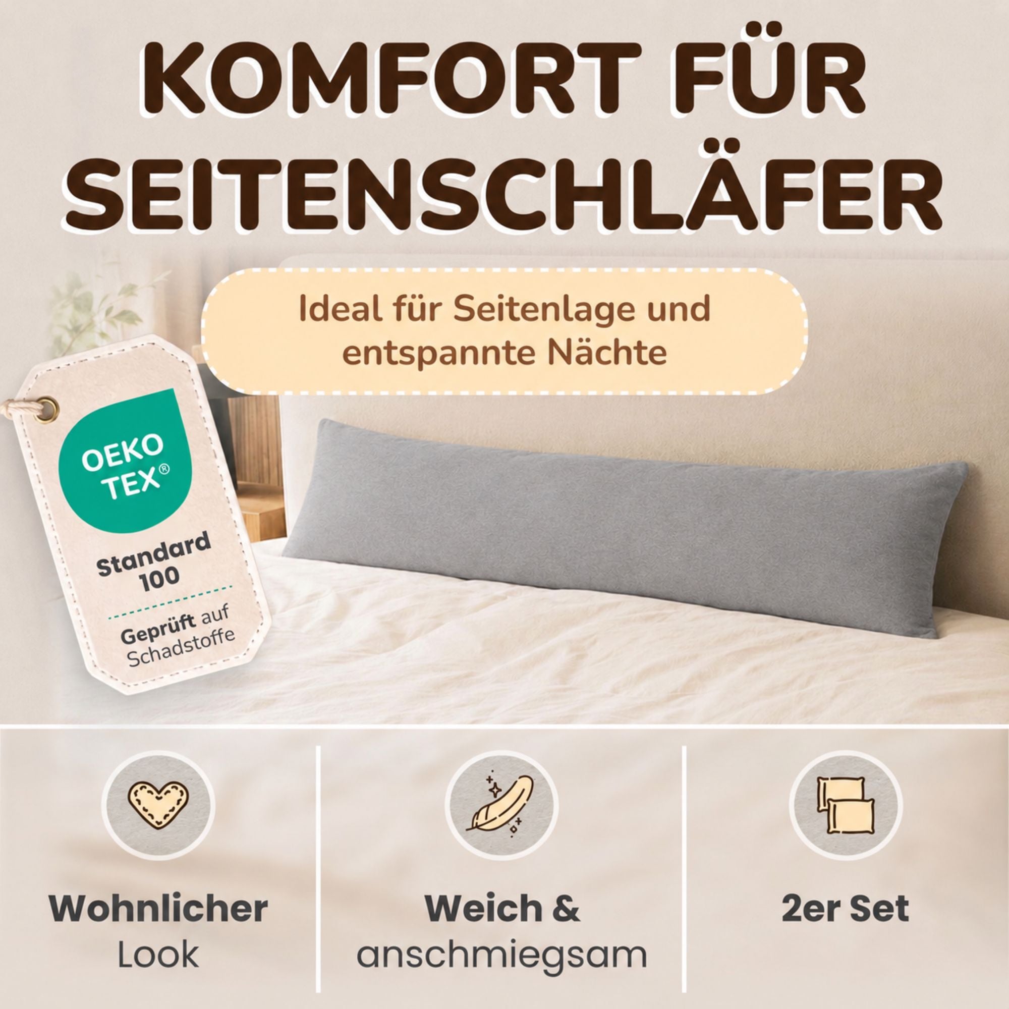 Kissenbezüge 2er Set 40x145 cm - 100% Baumwolle, stilvoll und gemütlich