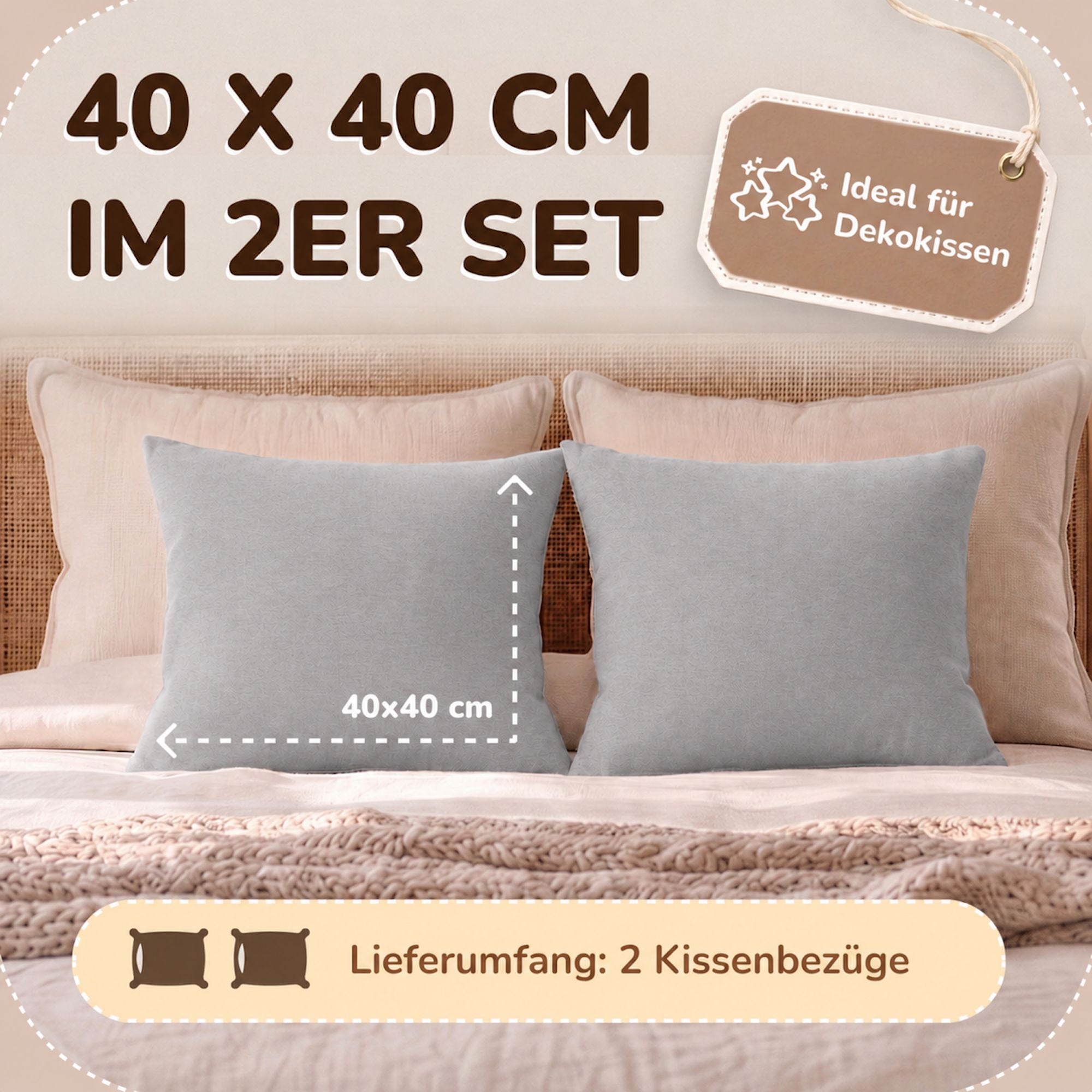 Kissenbezüge 2er Set 40x40 cm - 100% Baumwolle, stilvoll und gemütlich