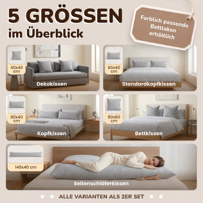 Kissenbezüge 2er Set 40x145 cm - 100% Baumwolle, stilvoll und gemütlich