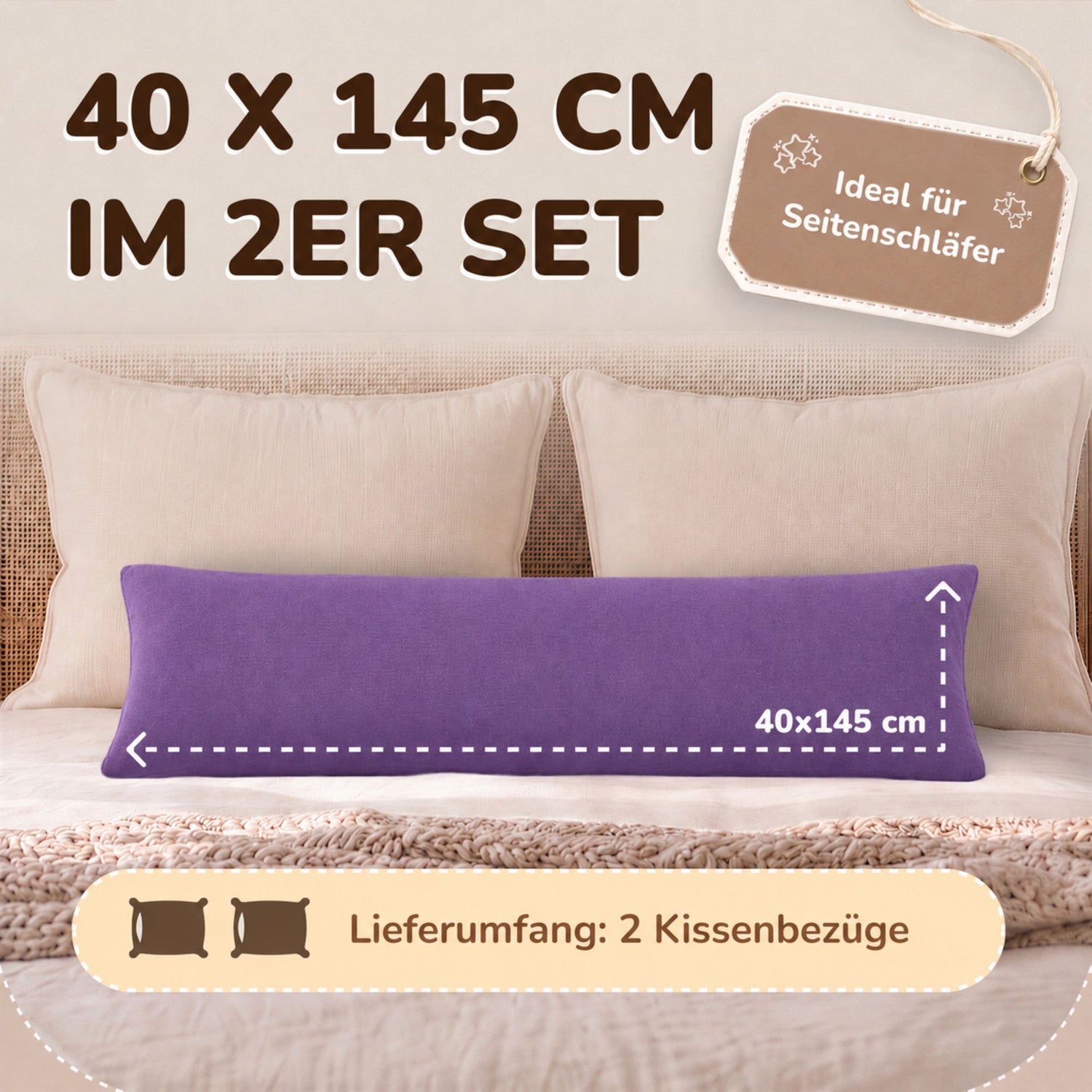 Kissenbezüge 2er Set 40x145 cm - 100% Baumwolle, stilvoll und gemütlich