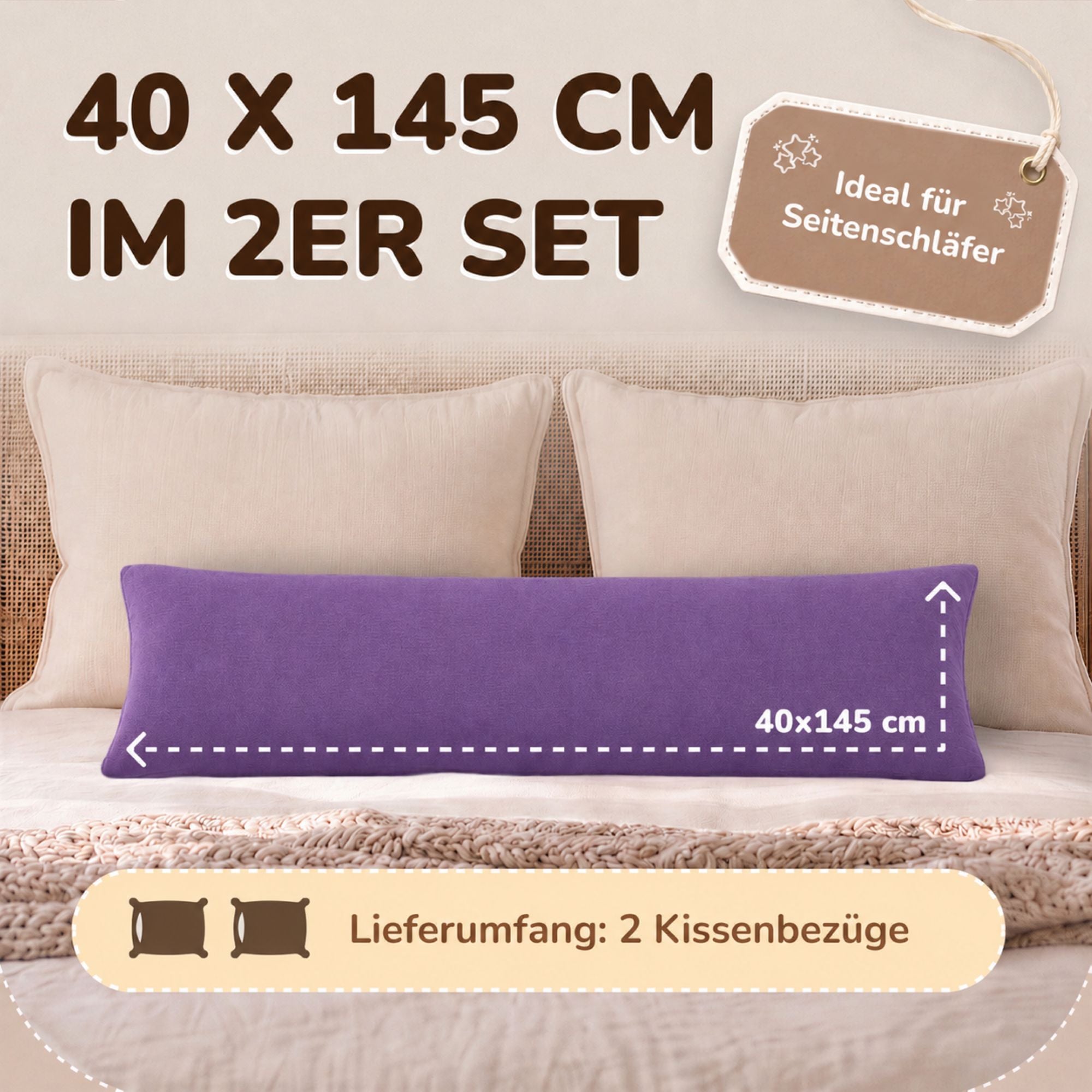 Kissenbezüge 2er Set 40x145 cm - 100% Baumwolle, stilvoll und gemütlich
