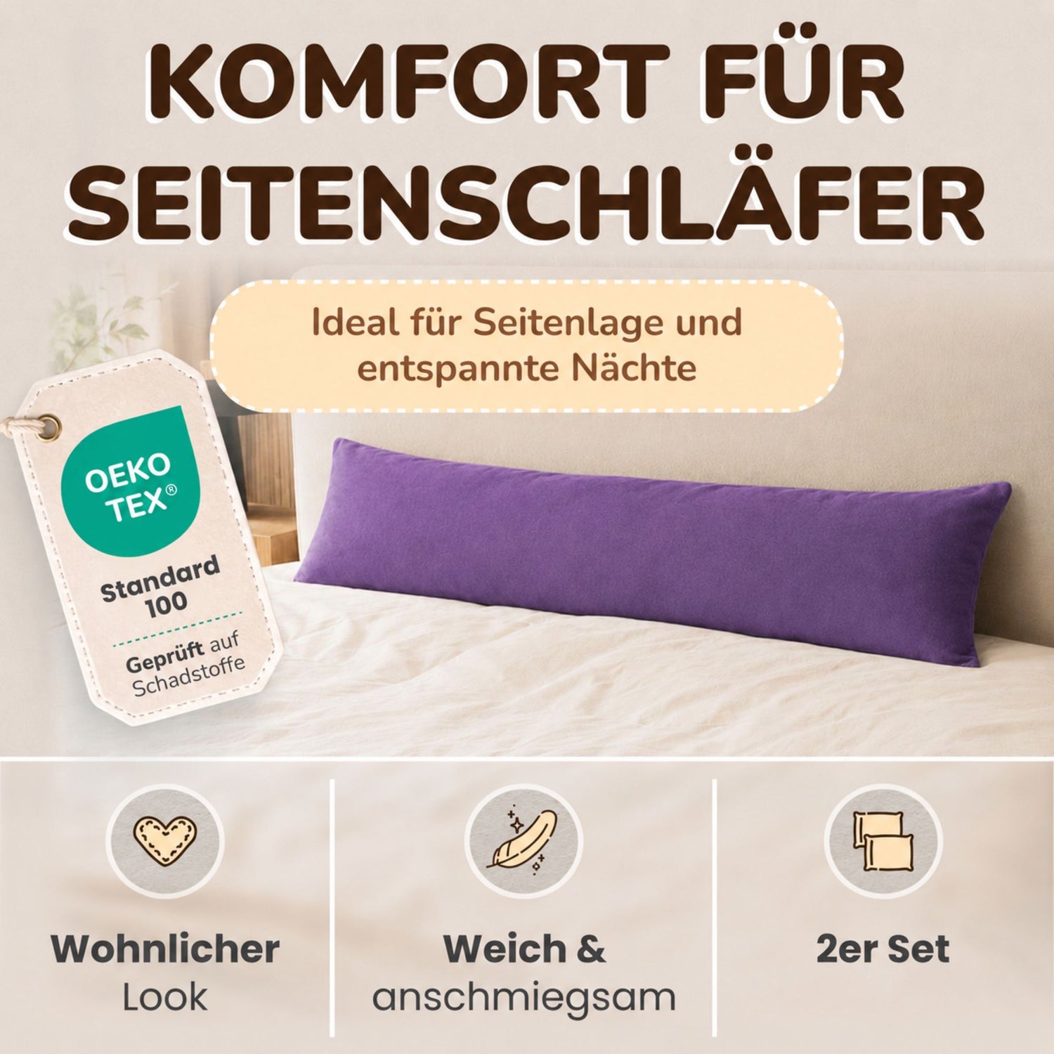 Kissenbezüge 2er Set 40x145 cm - 100% Baumwolle, stilvoll und gemütlich