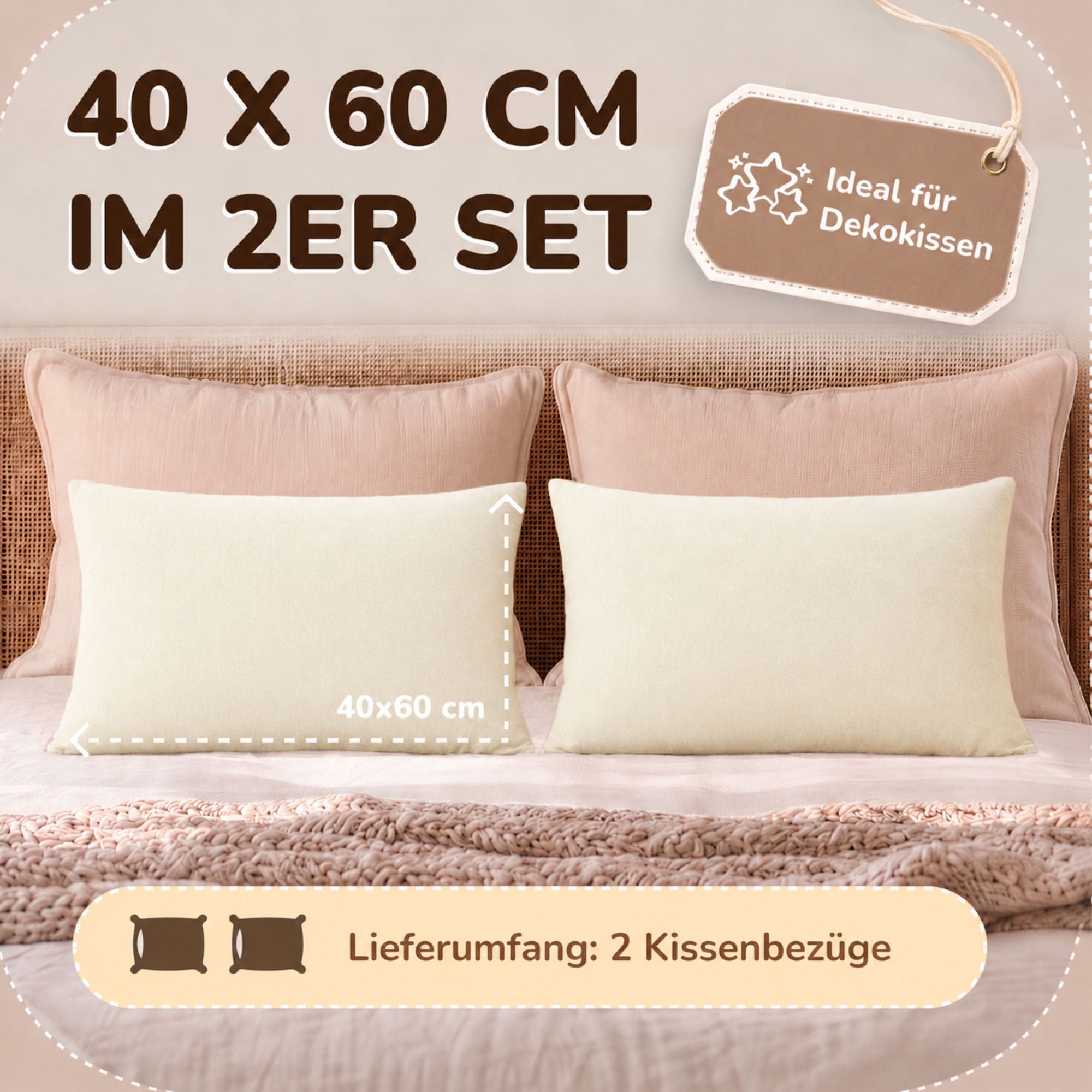 Kissenbezüge 2er Set 40x60 cm - 100% Baumwolle, stilvoll und gemütlich