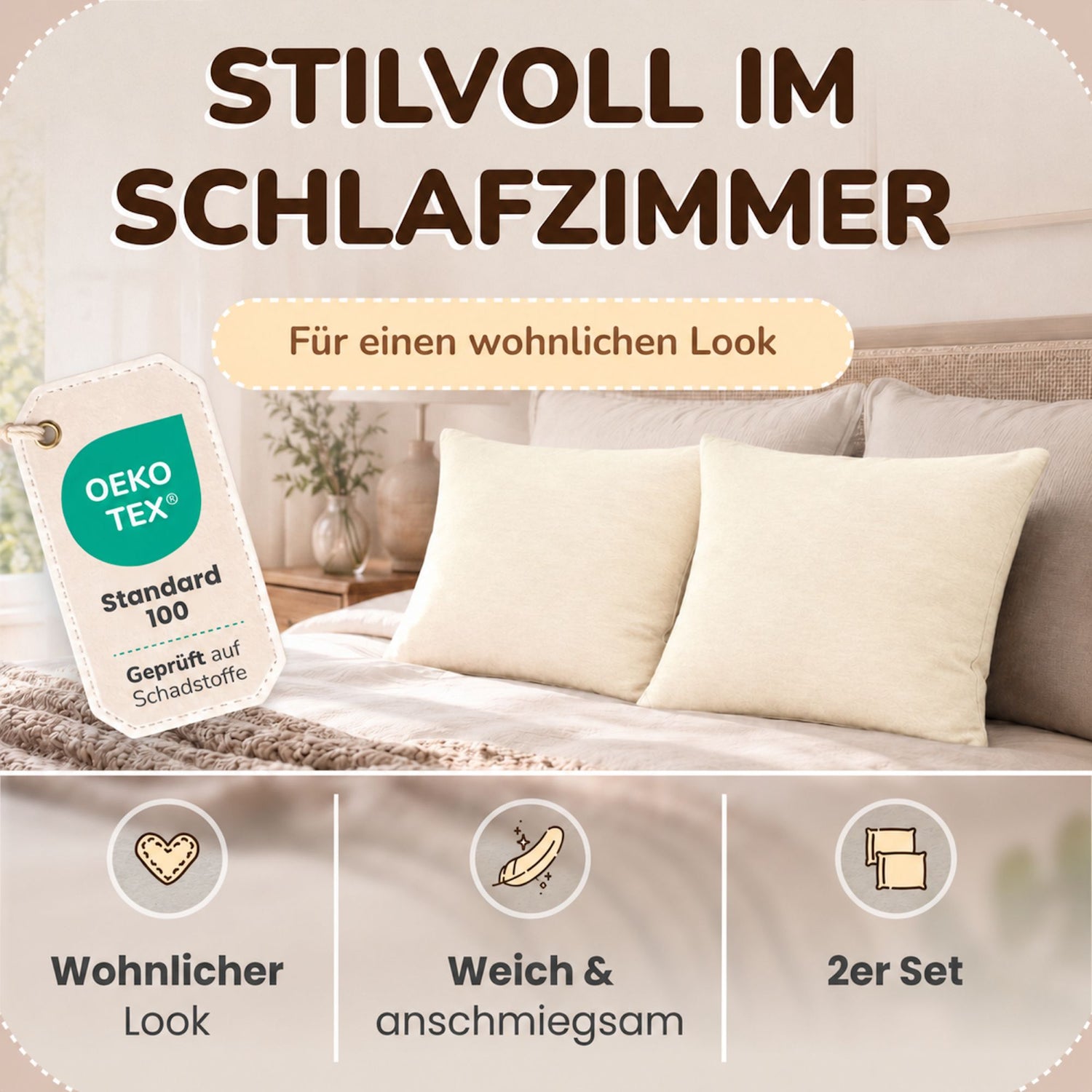 Kissenbezüge 2er Set 40x40 cm - 100% Baumwolle, stilvoll und gemütlich