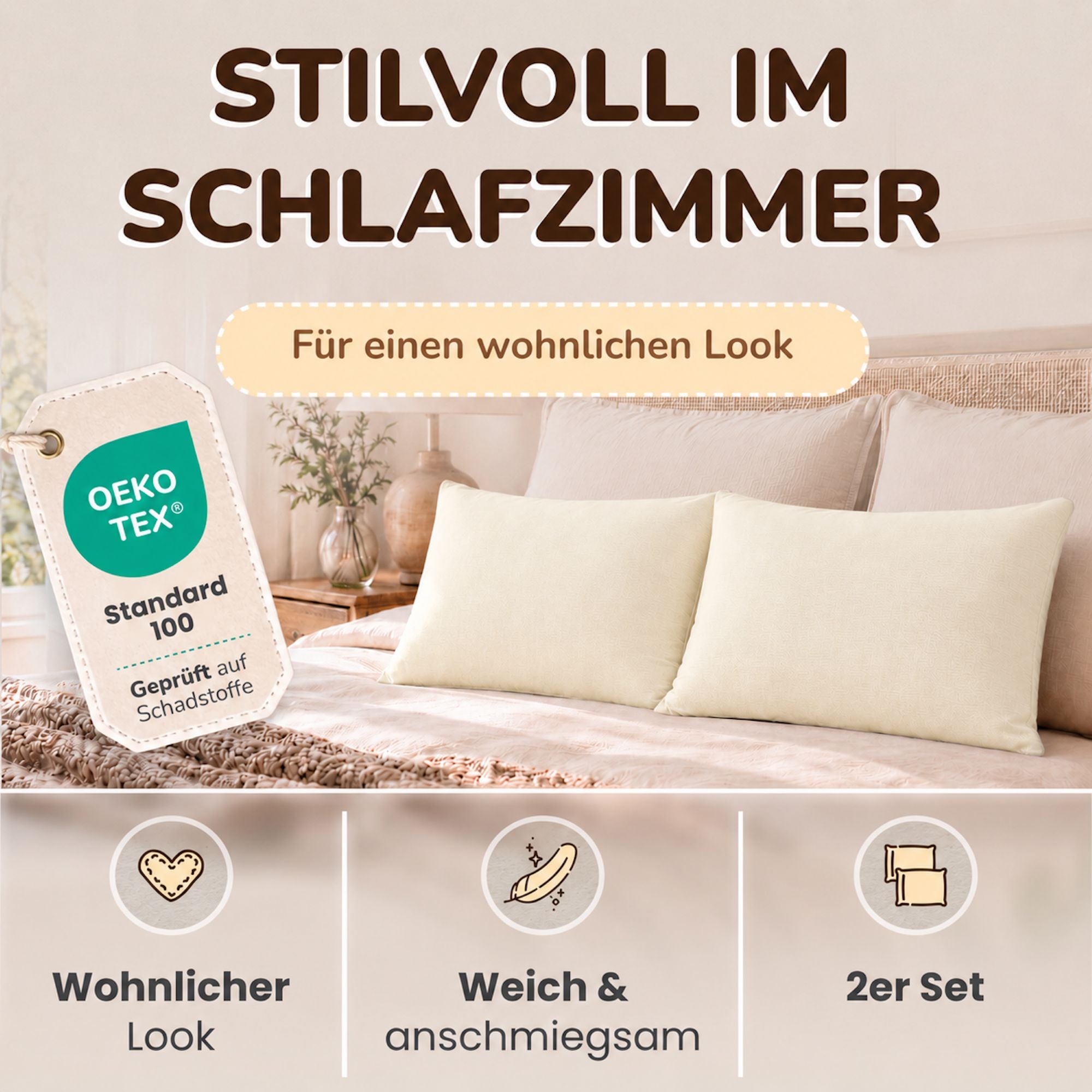Kissenbezüge 2er Set 40x80 cm - 100% Baumwolle, stilvoll und gemütlich