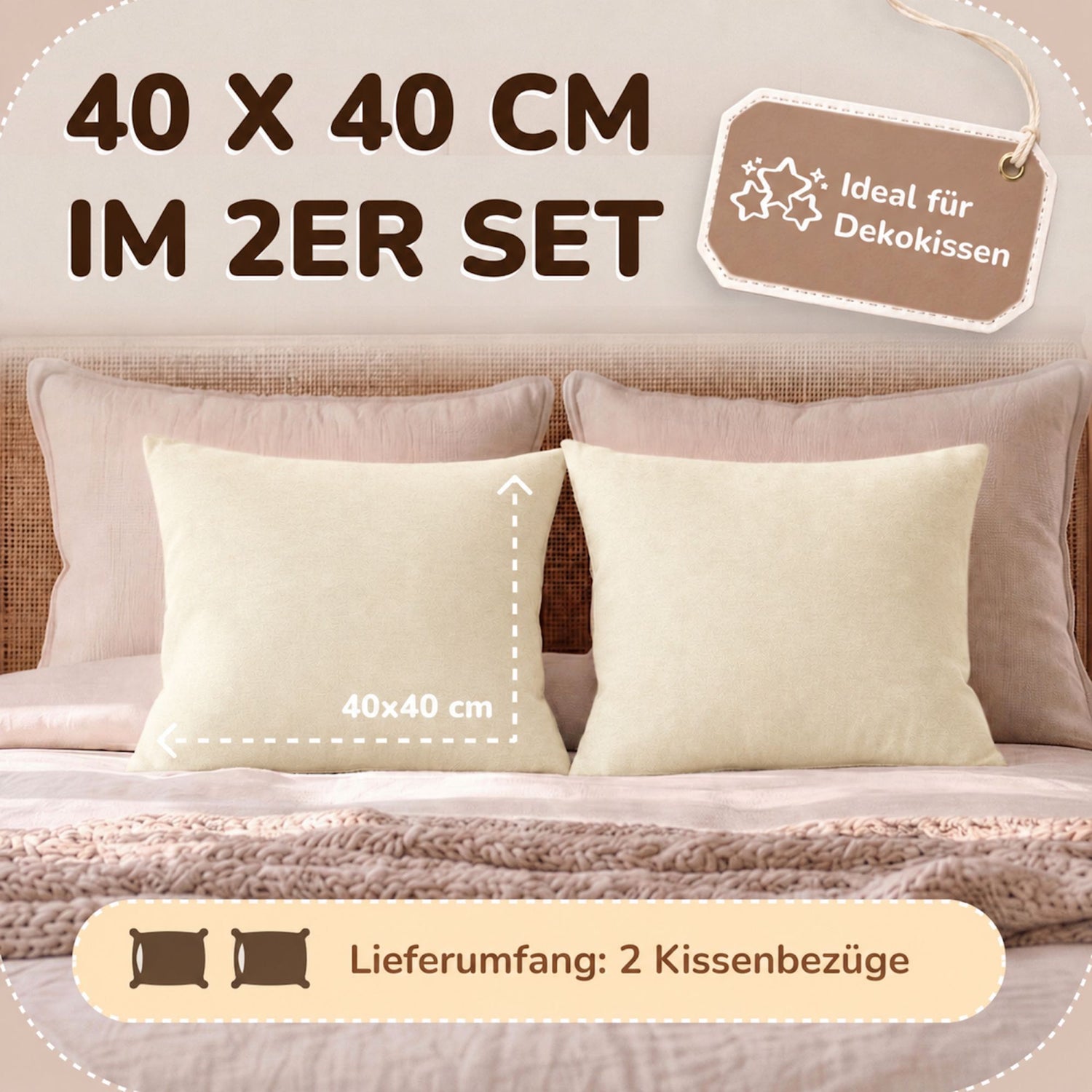 Kissenbezüge 2er Set 40x40 cm - 100% Baumwolle, stilvoll und gemütlich