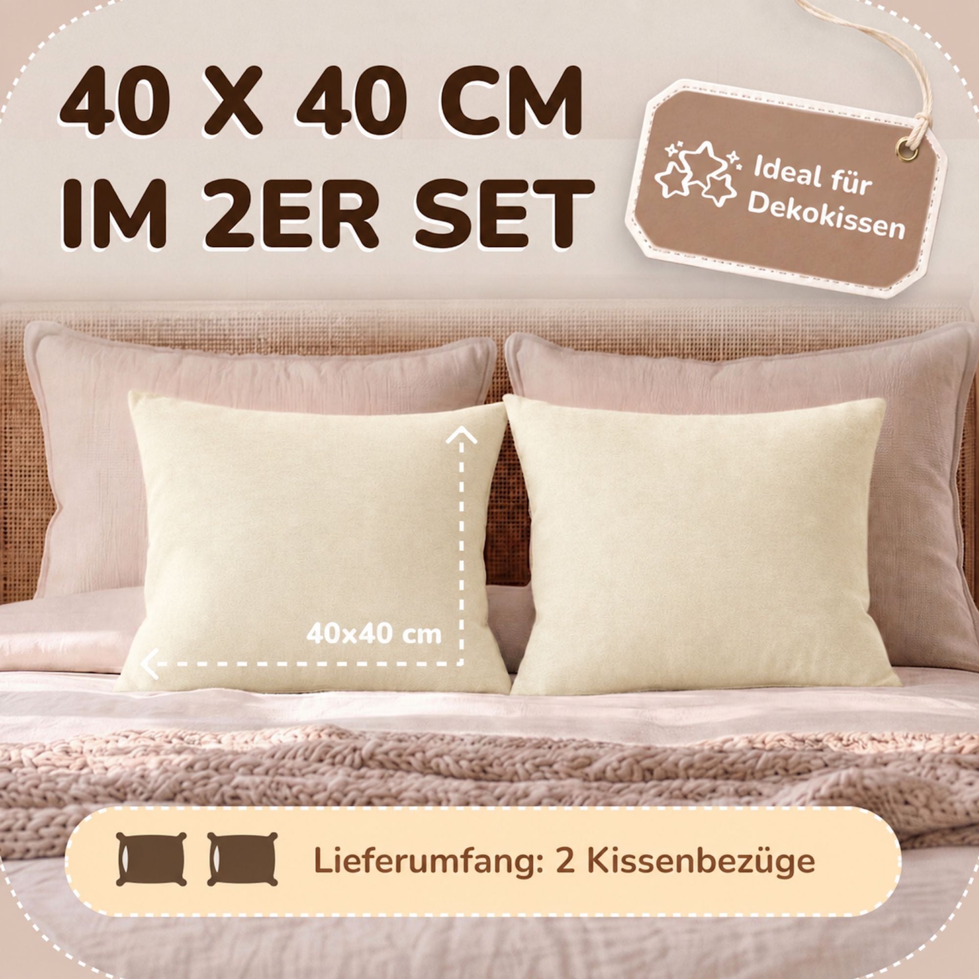Kissenbezüge 2er Set 40x40 cm - 100% Baumwolle, stilvoll und gemütlich