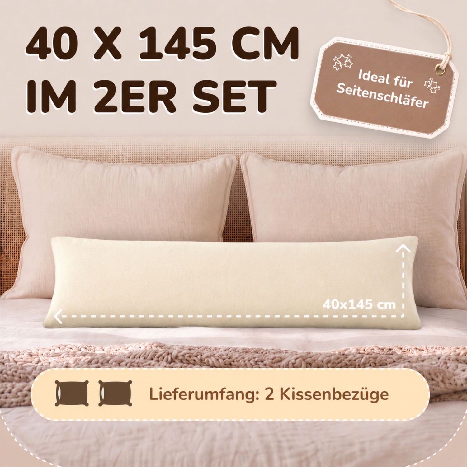 Kissenbezüge 2er Set 40x145 cm - 100% Baumwolle, stilvoll und gemütlich