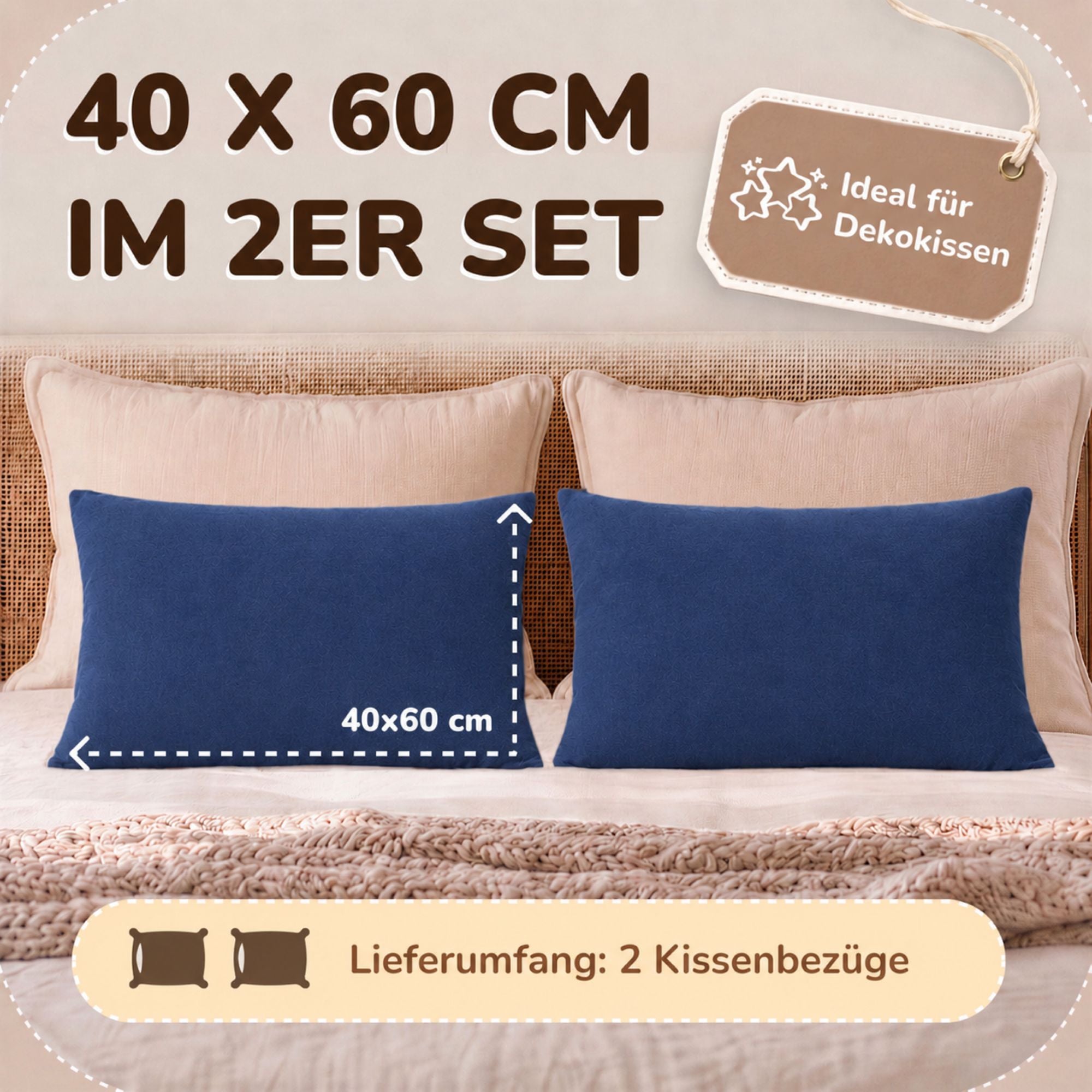 Kissenbezüge 2er Set 40x60 cm - 100% Baumwolle, stilvoll und gemütlich