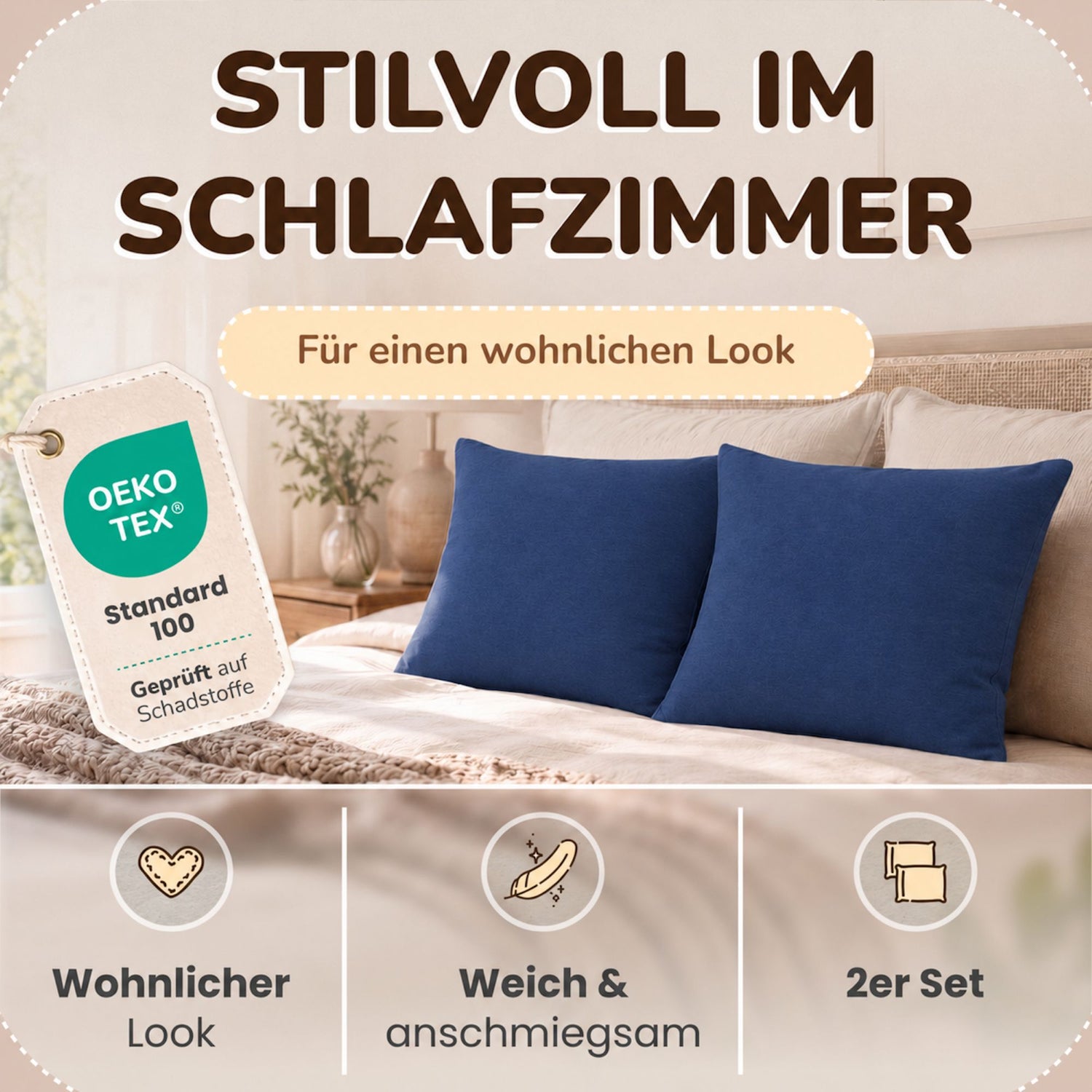 Kissenbezüge 2er Set 40x60 cm - 100% Baumwolle, stilvoll und gemütlich