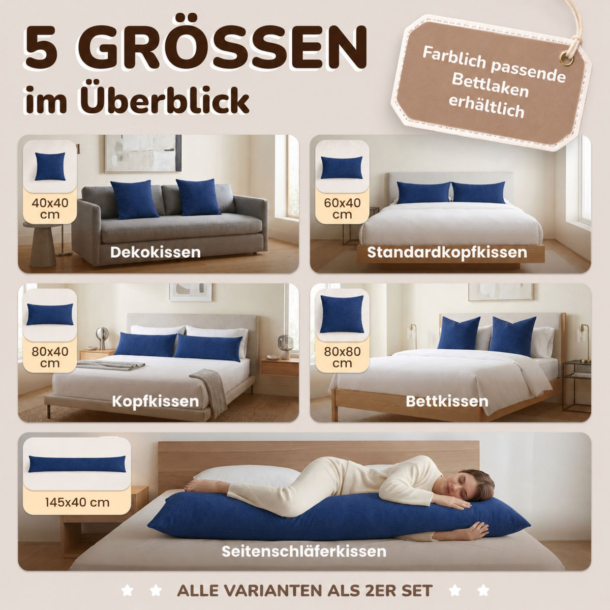 Kissenbezüge 2er Set 40x145 cm - 100% Baumwolle, stilvoll und gemütlich