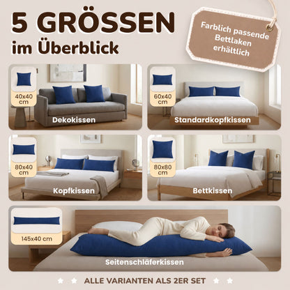 Kissenbezüge 2er Set 40x145 cm - 100% Baumwolle, stilvoll und gemütlich