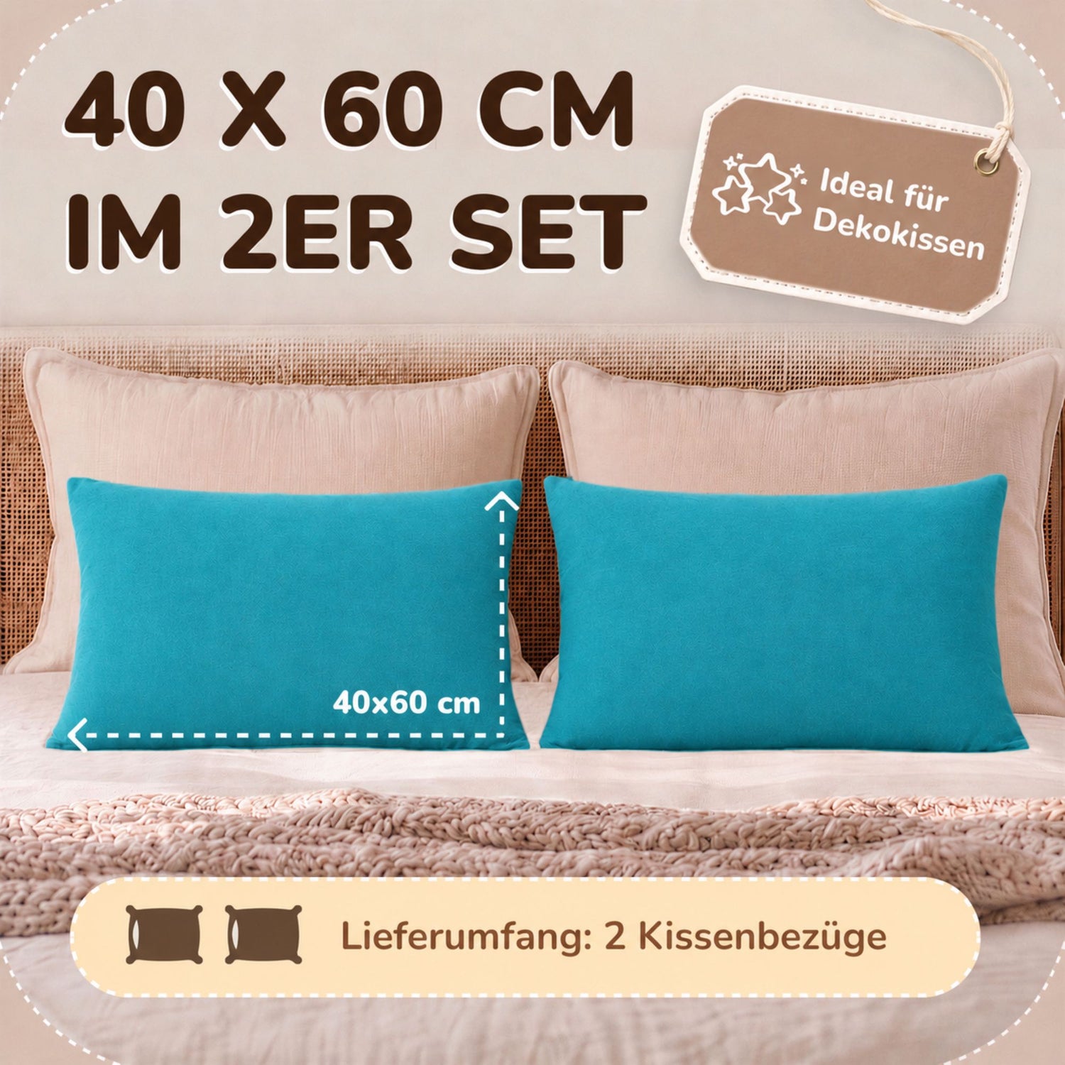Kissenbezüge 2er Set 40x60 cm - 100% Baumwolle, stilvoll und gemütlich