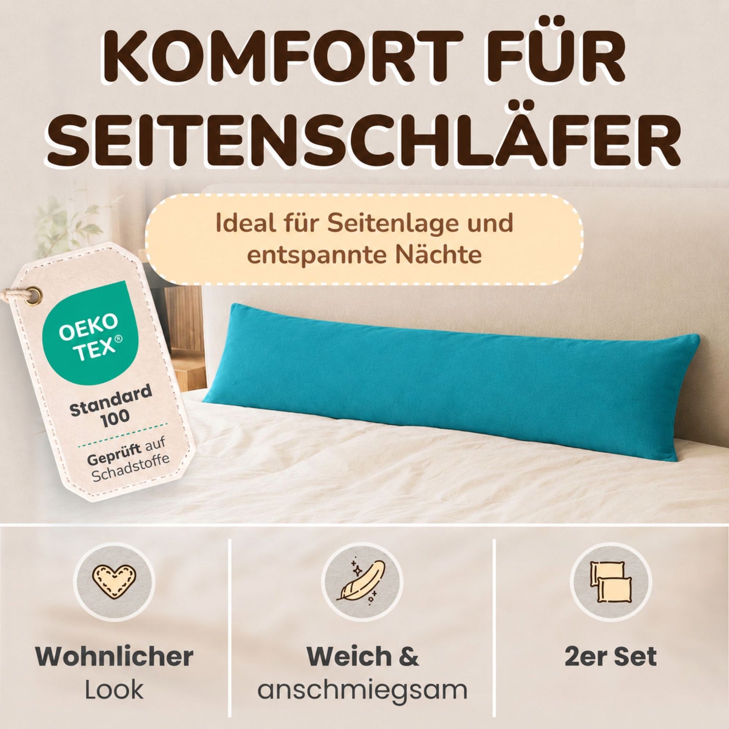 Kissenbezüge 2er Set 40x145 cm - 100% Baumwolle, stilvoll und gemütlich