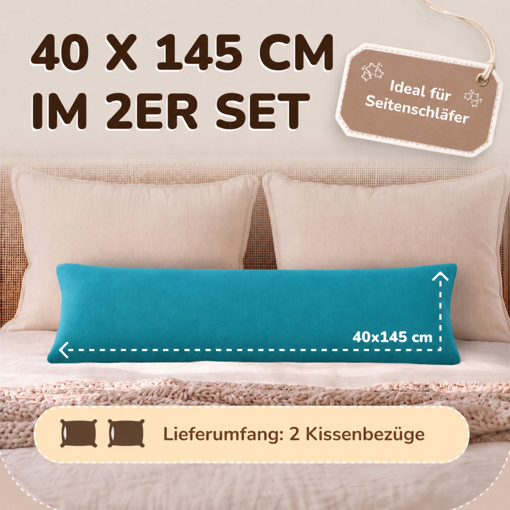 Kissenbezüge 2er Set 40x145 cm - 100% Baumwolle, stilvoll und gemütlich