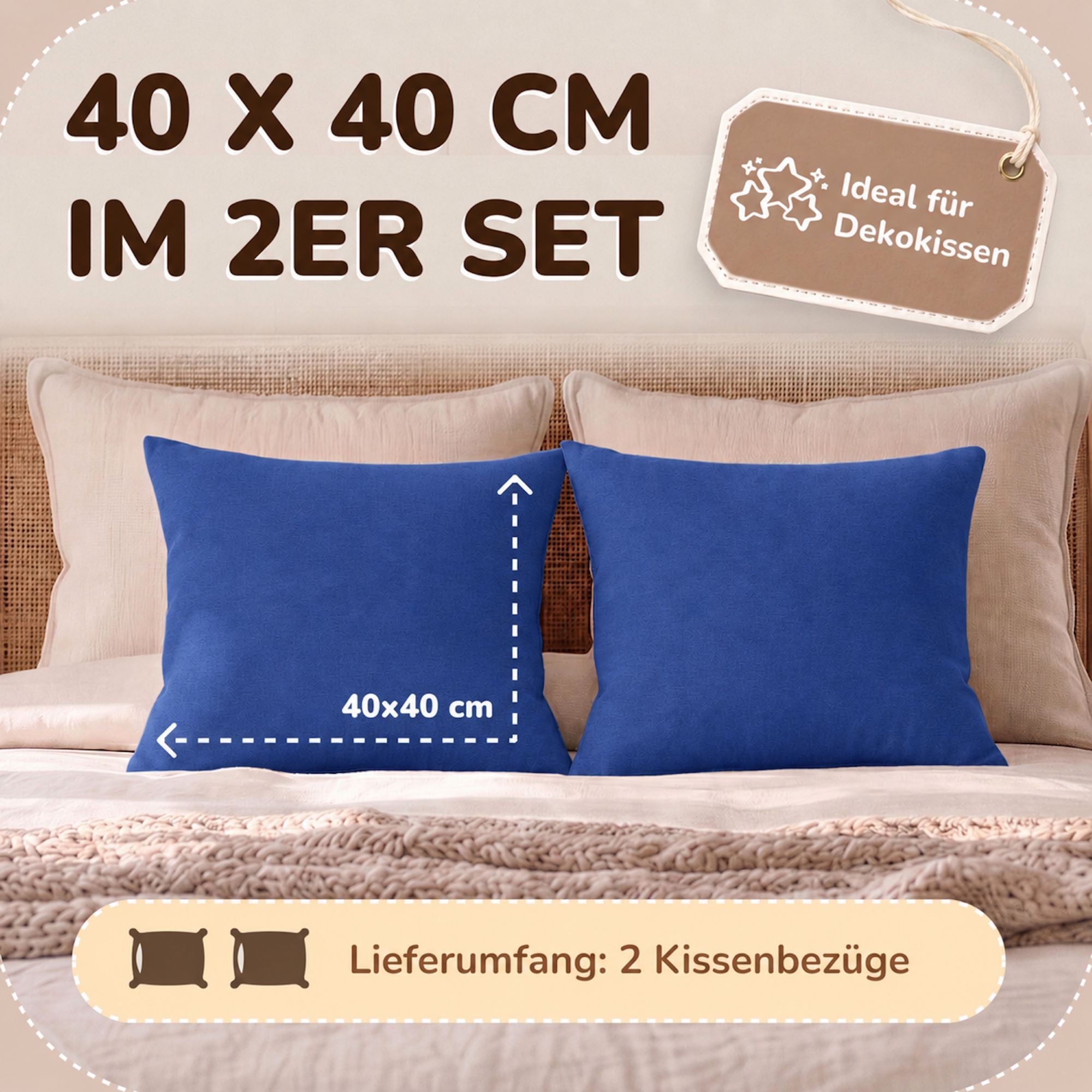 Kissenbezüge 2er Set 40x40 cm - 100% Baumwolle, stilvoll und gemütlich