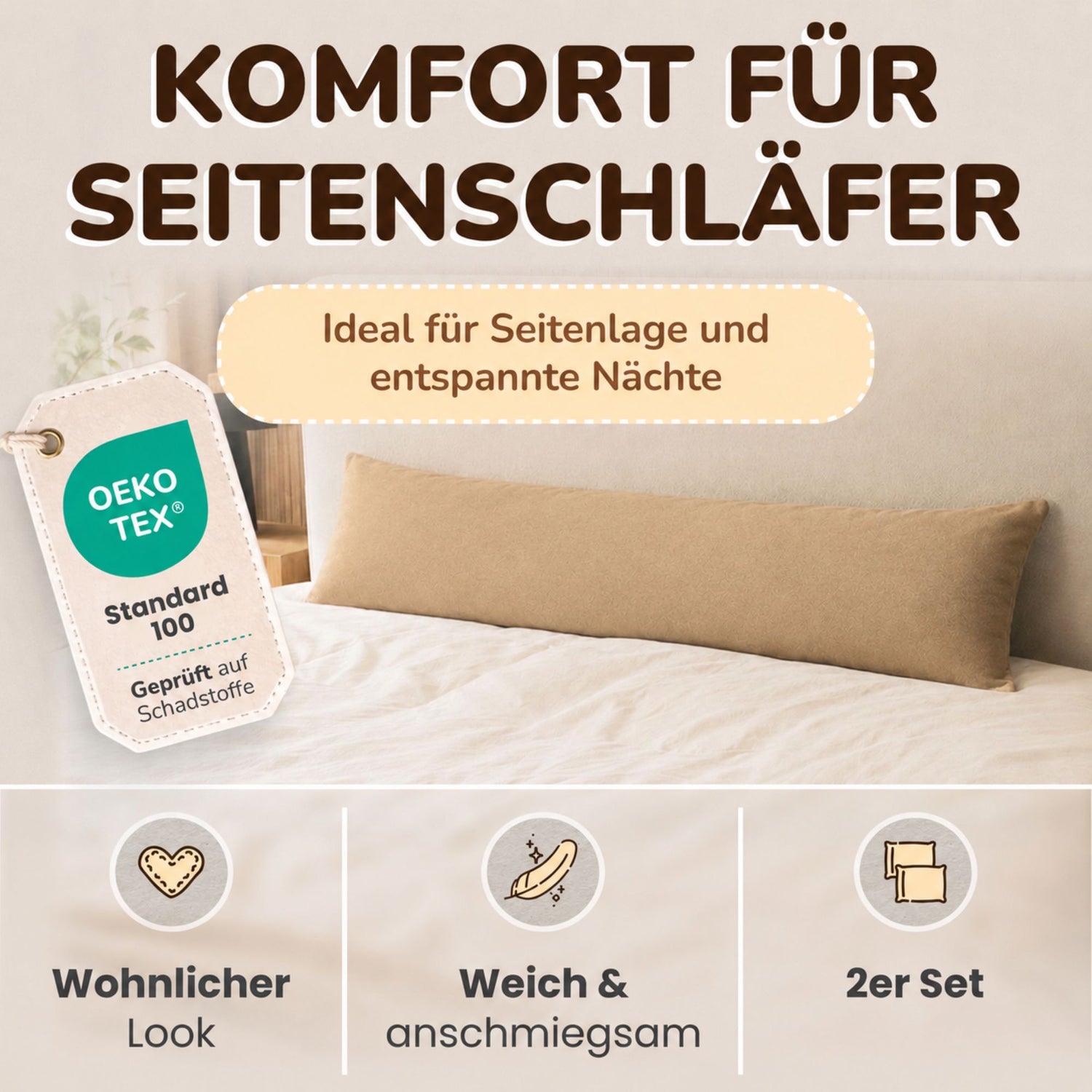 Kissenbezüge 2er Set 40x145 cm - 100% Baumwolle, stilvoll und gemütlich