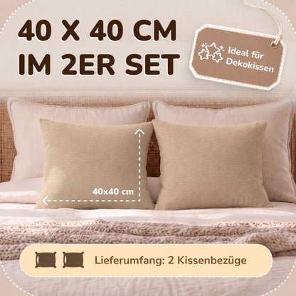 Kissenbezüge 2er Set 40x40 cm - 100% Baumwolle, stilvoll und gemütlich