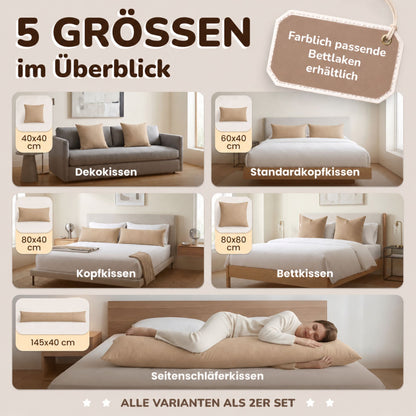 Kissenbezüge 2er Set 40x145 cm - 100% Baumwolle, stilvoll und gemütlich
