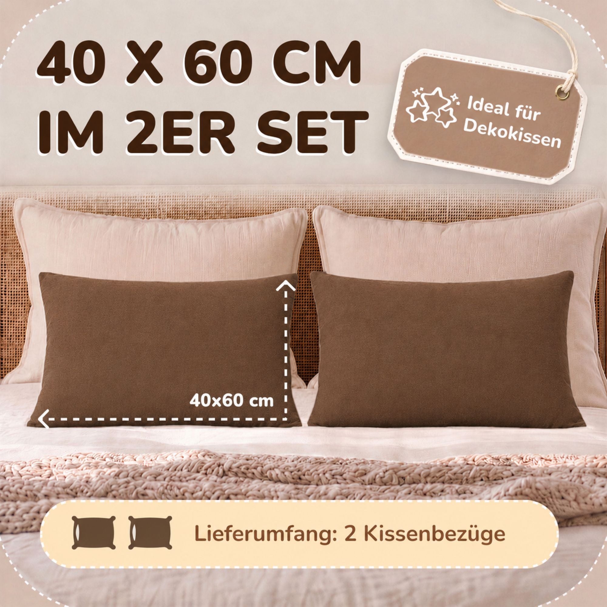 Kissenbezüge 2er Set 40x60 cm - 100% Baumwolle, stilvoll und gemütlich